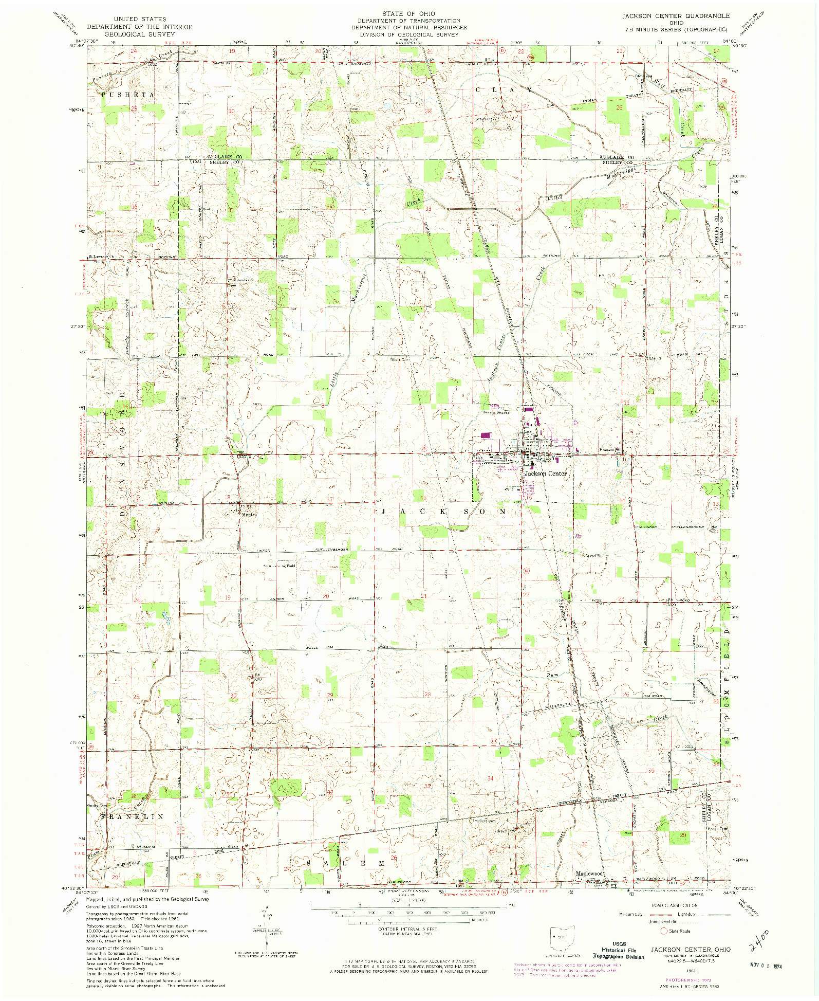 USGS 1:24000-SCALE QUADRANGLE FOR JACKSON CENTER, OH 1961