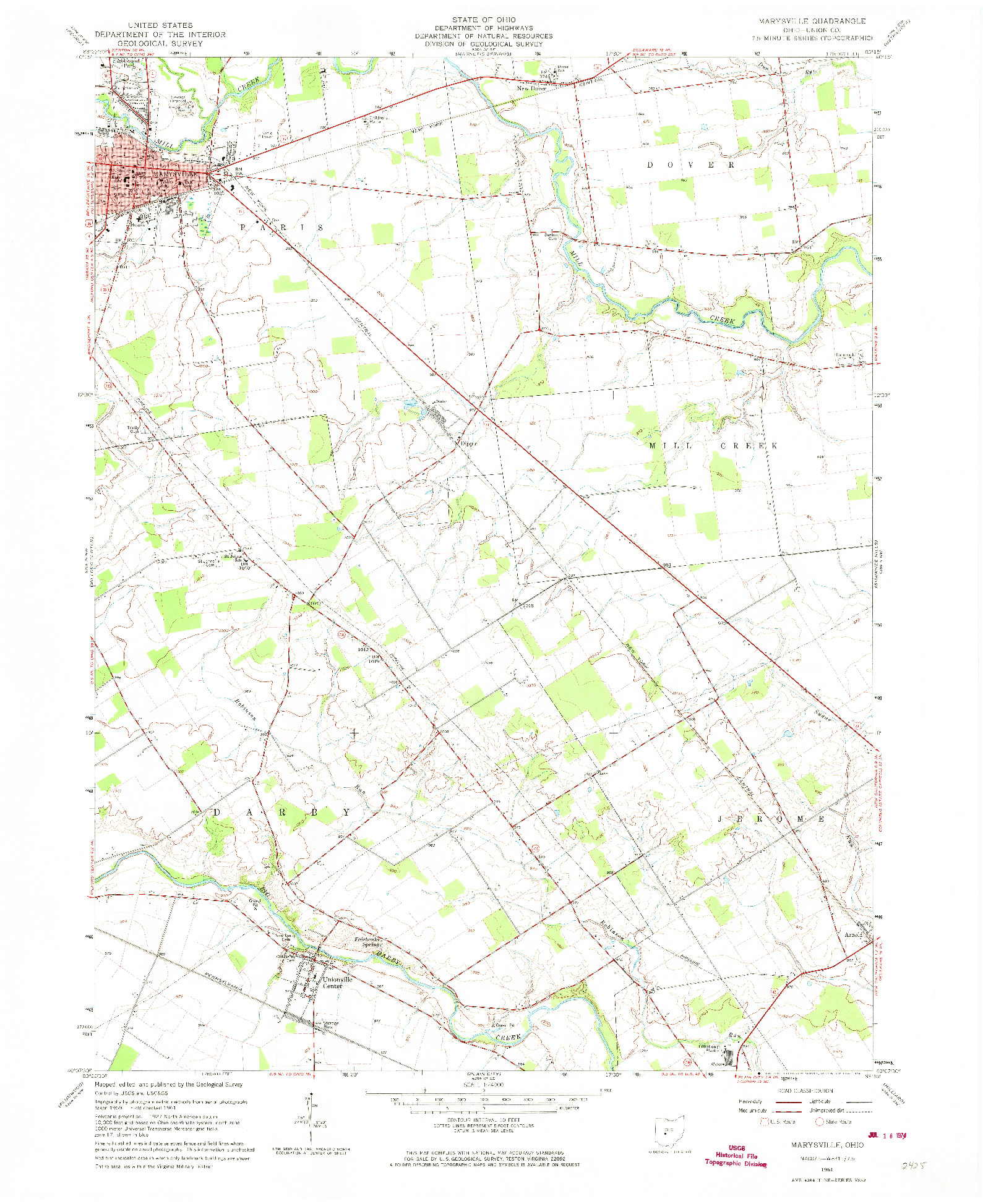 USGS 1:24000-SCALE QUADRANGLE FOR MARYSVILLE, OH 1961