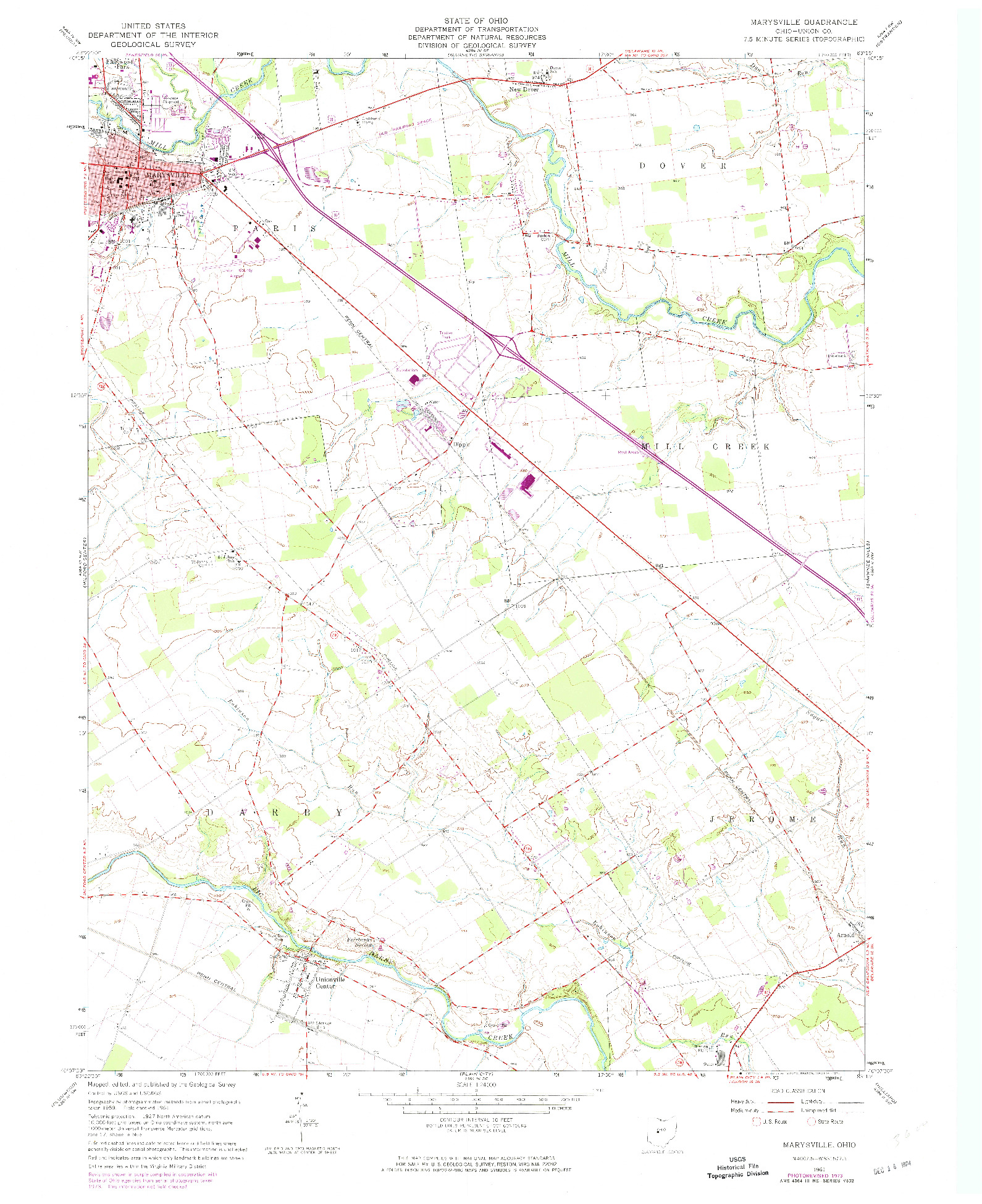 USGS 1:24000-SCALE QUADRANGLE FOR MARYSVILLE, OH 1961