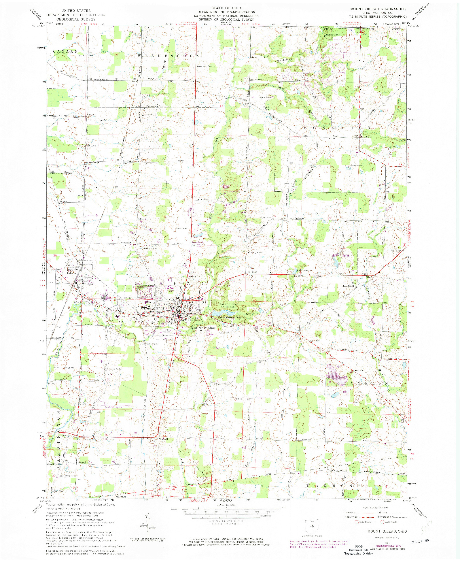 USGS 1:24000-SCALE QUADRANGLE FOR MOUNT GILEAD, OH 1961