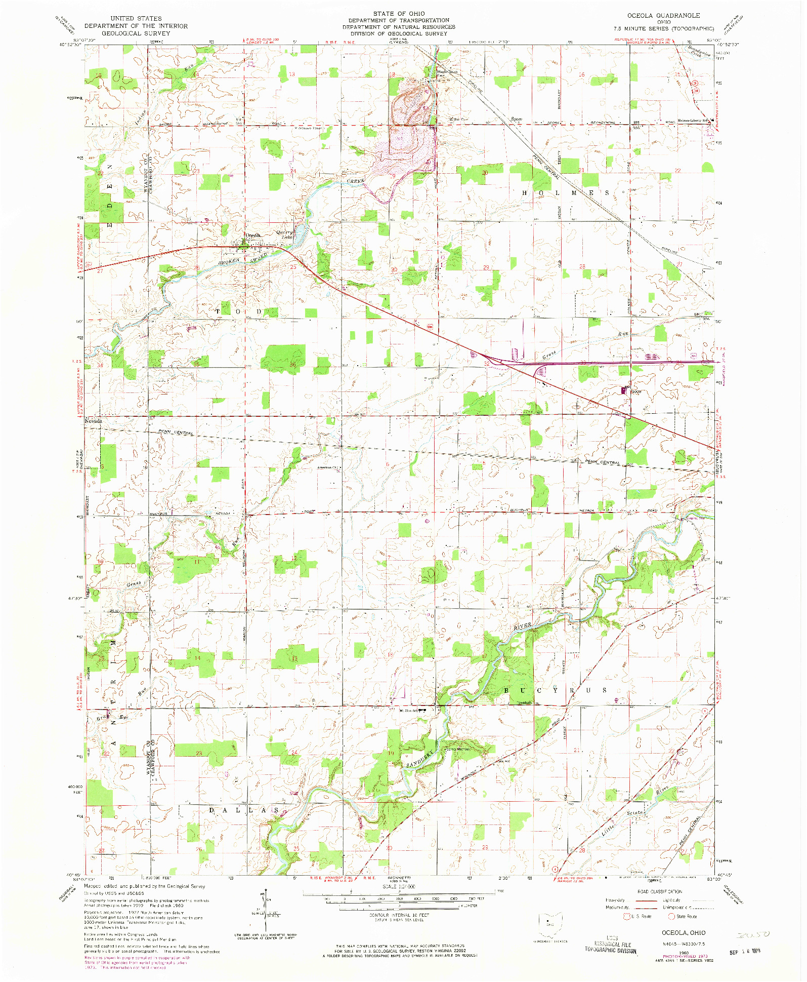 USGS 1:24000-SCALE QUADRANGLE FOR OCEOLA, OH 1960