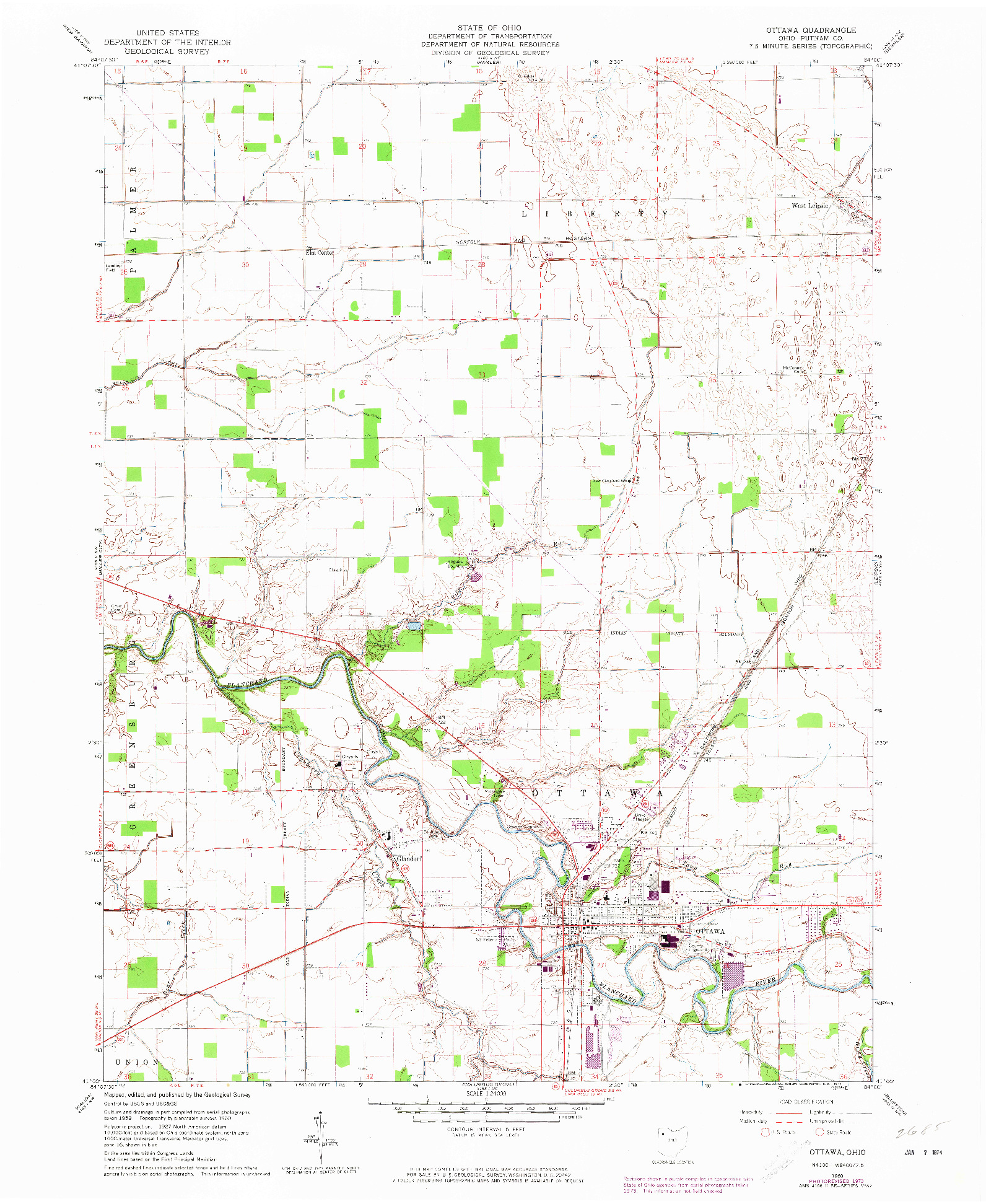 USGS 1:24000-SCALE QUADRANGLE FOR OTTAWA, OH 1960