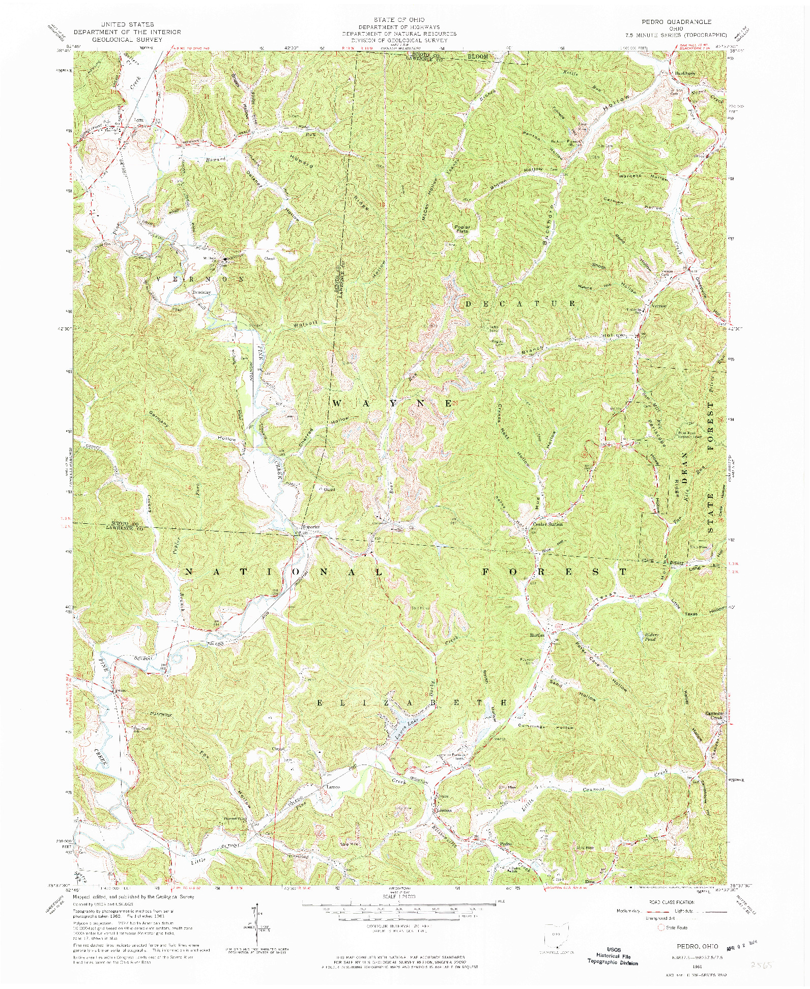 USGS 1:24000-SCALE QUADRANGLE FOR PEDRO, OH 1961