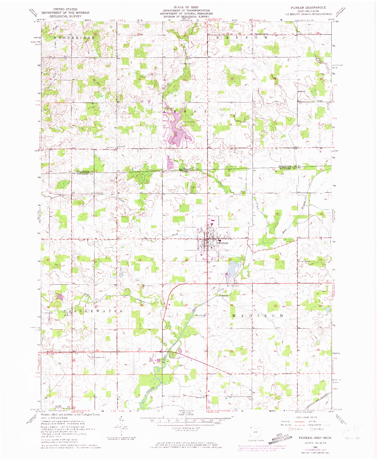 USGS 1:24000-SCALE QUADRANGLE FOR PIONEER, OH 1961