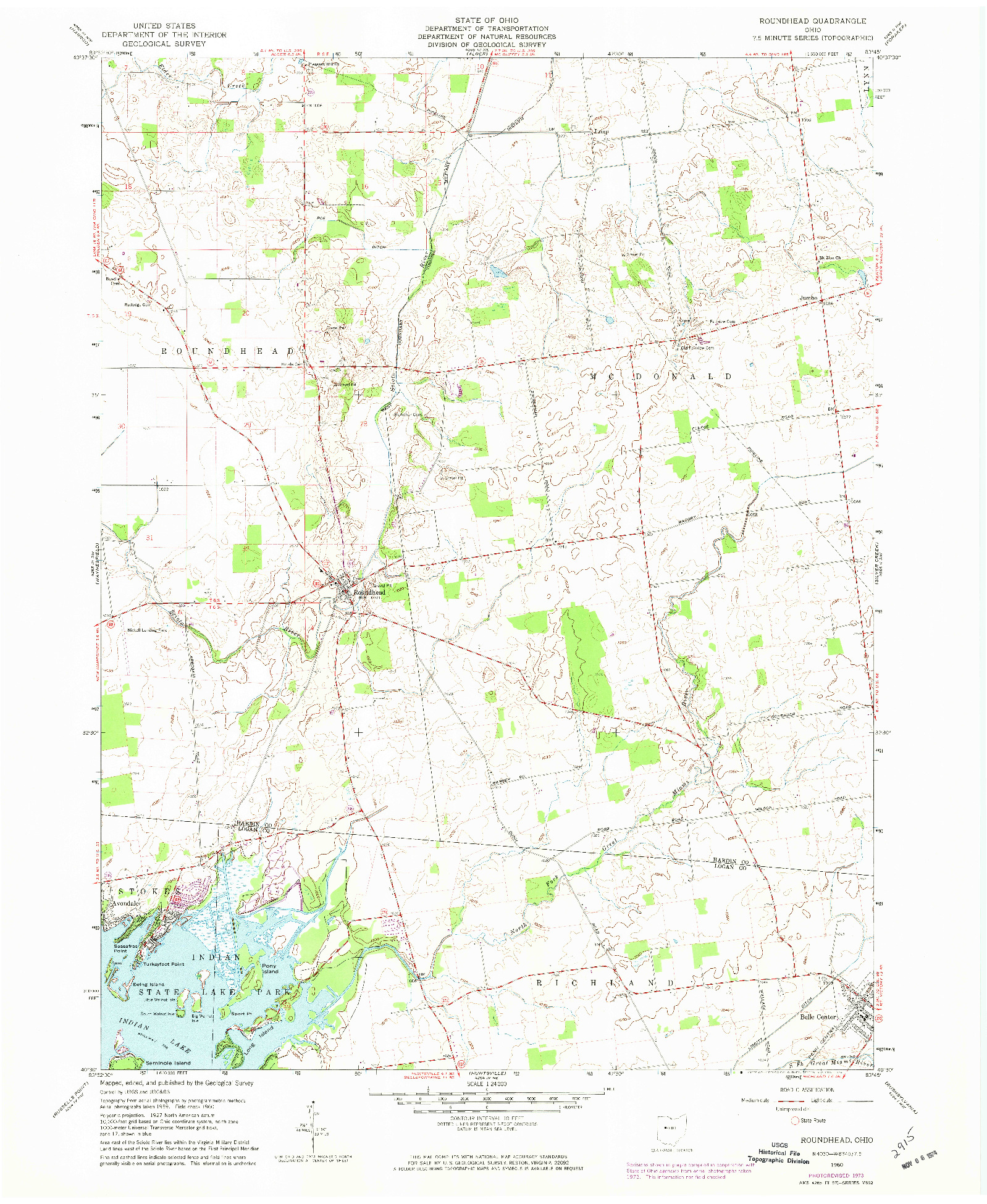 USGS 1:24000-SCALE QUADRANGLE FOR ROUNDHEAD, OH 1960