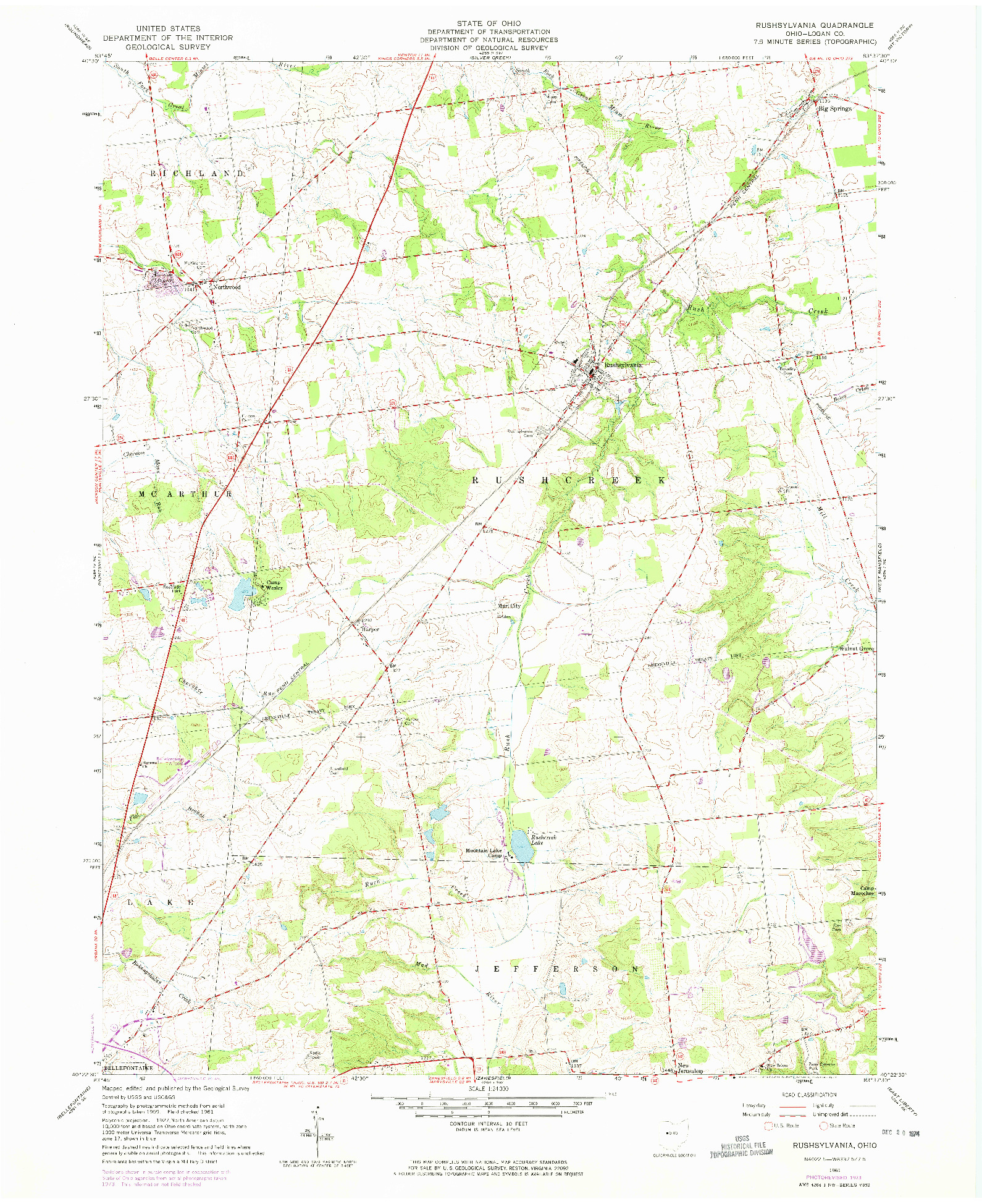 USGS 1:24000-SCALE QUADRANGLE FOR RUSHSYLVANIA, OH 1961