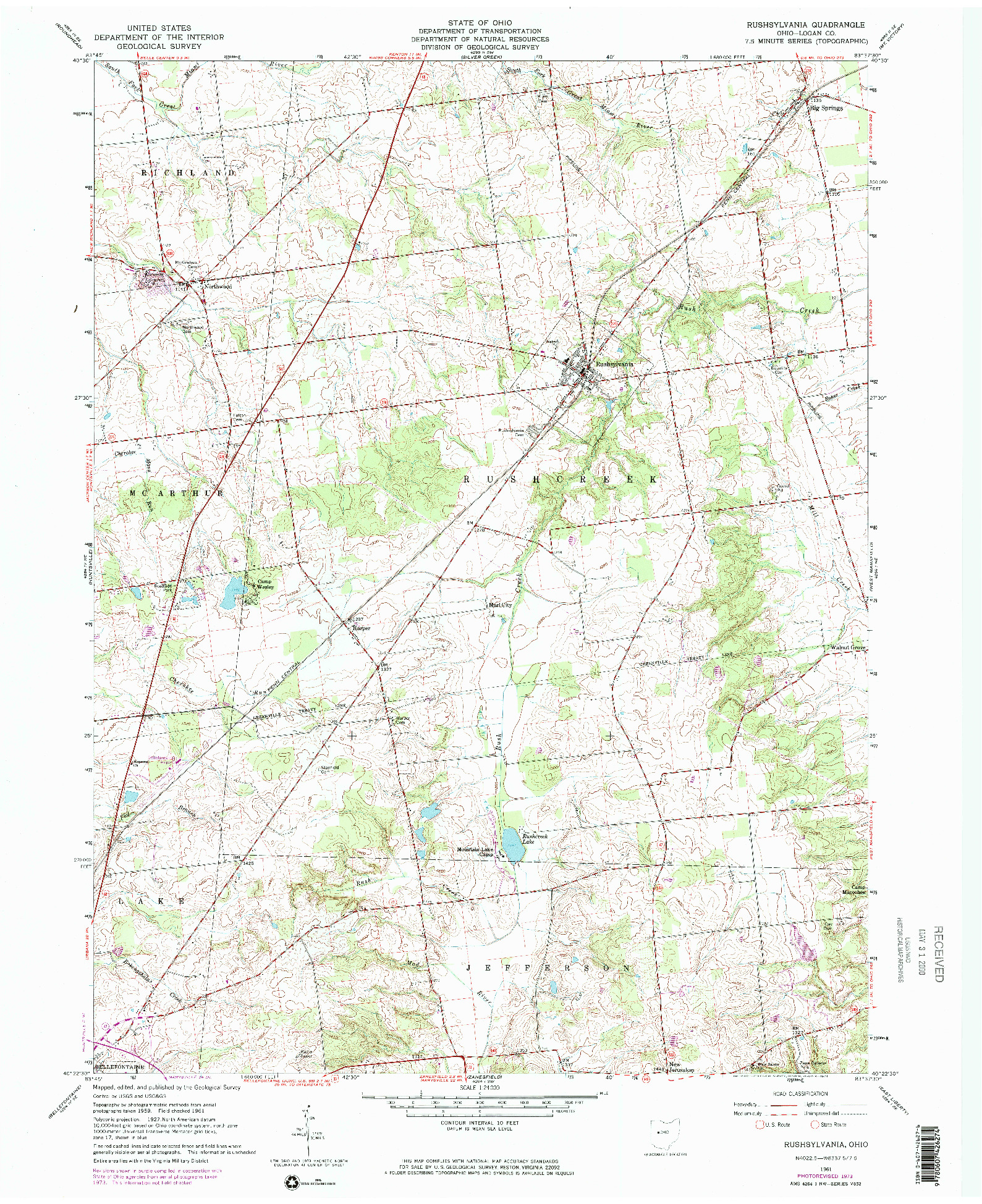 USGS 1:24000-SCALE QUADRANGLE FOR RUSHSYLVANIA, OH 1961