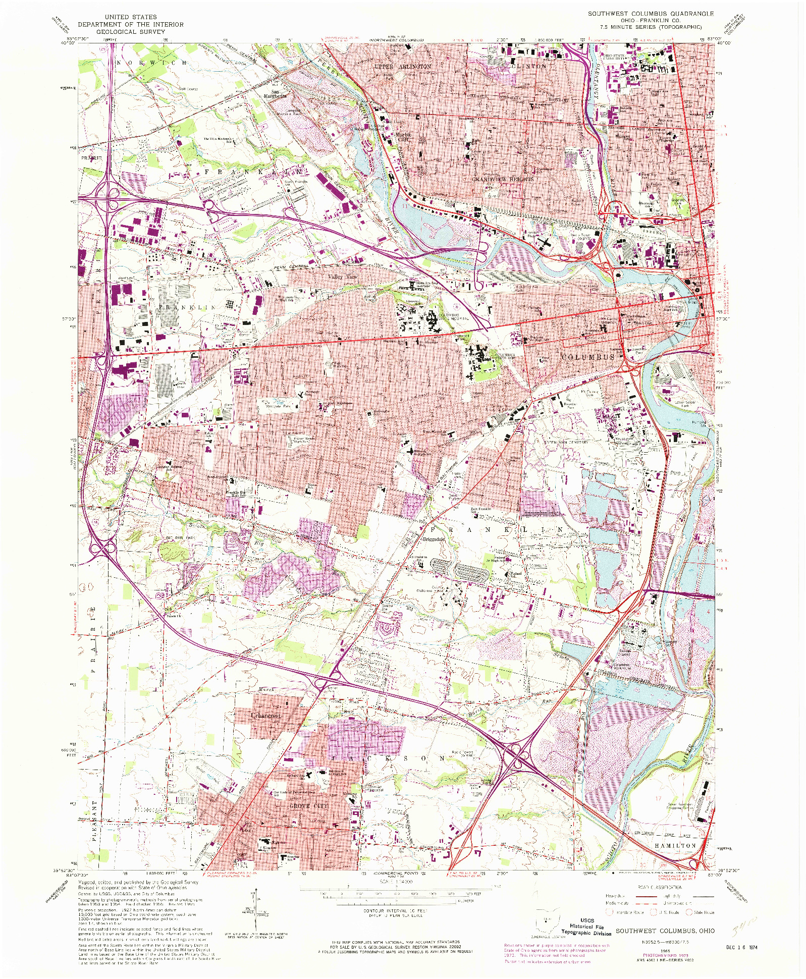 USGS 1:24000-SCALE QUADRANGLE FOR SOUTHWEST COLUMBUS, OH 1965