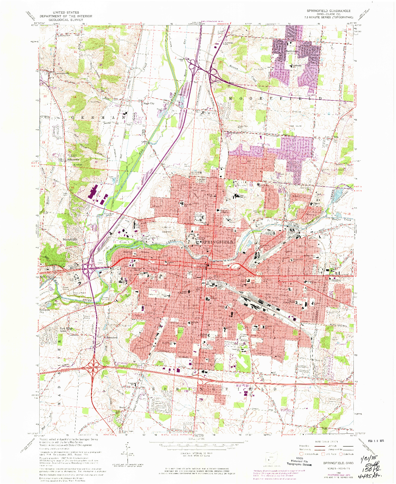 USGS 1:24000-SCALE QUADRANGLE FOR SPRINGFIELD, OH 1966