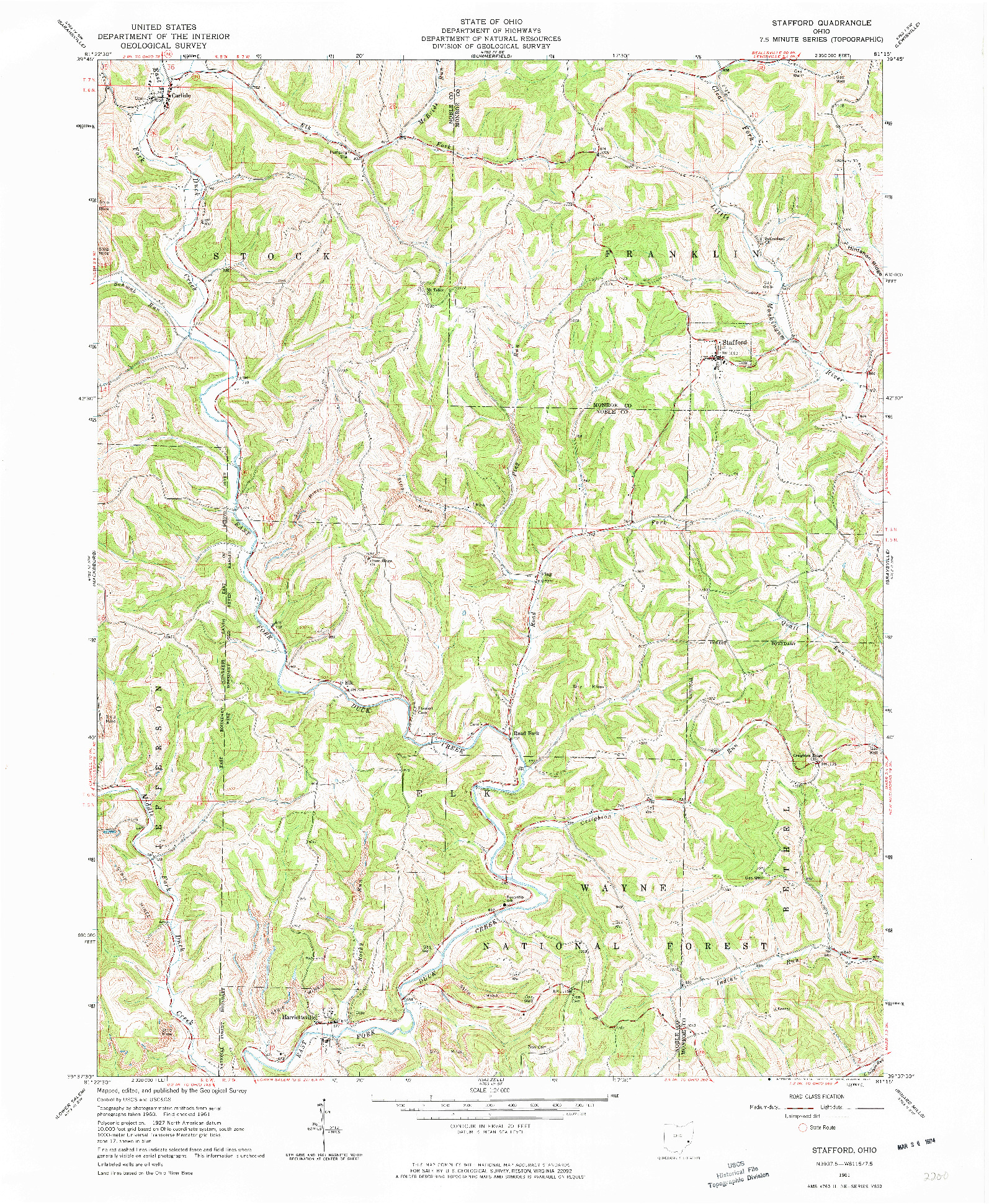 USGS 1:24000-SCALE QUADRANGLE FOR STAFFORD, OH 1961