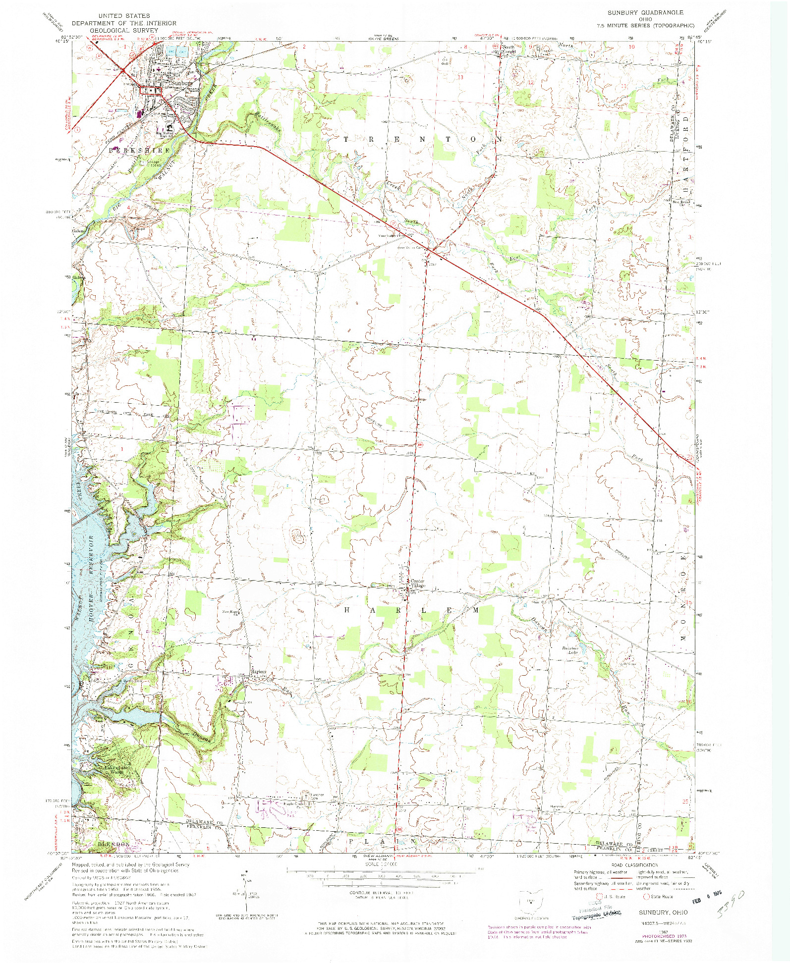 USGS 1:24000-SCALE QUADRANGLE FOR SUNBURY, OH 1967