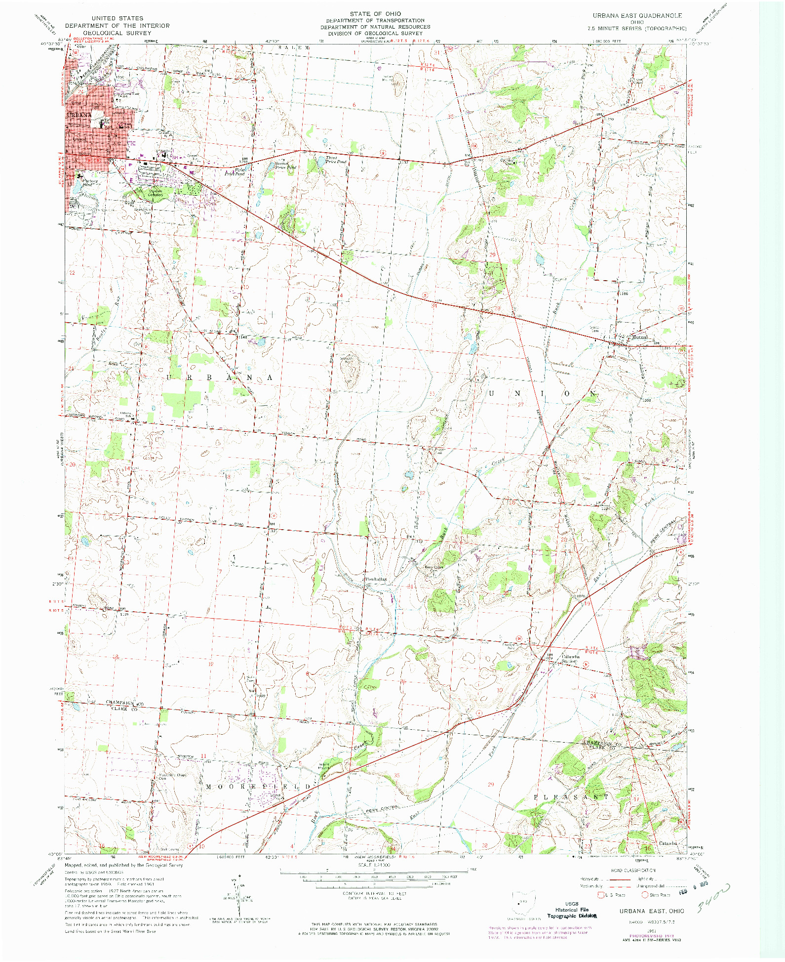 USGS 1:24000-SCALE QUADRANGLE FOR URBANA EAST, OH 1961