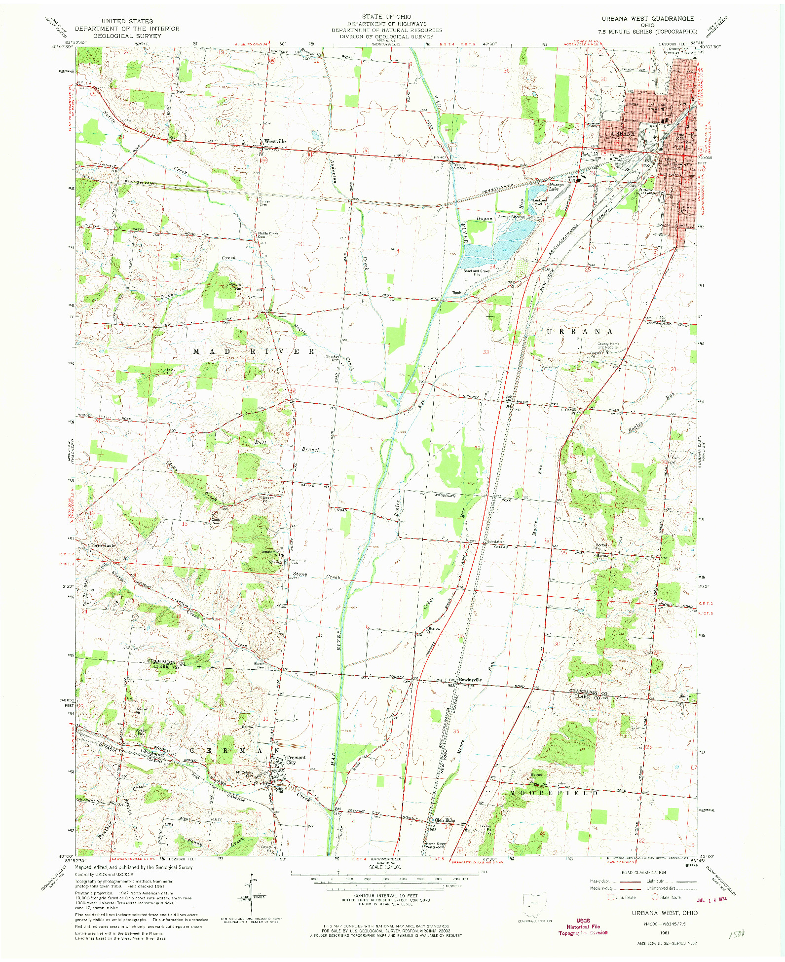 USGS 1:24000-SCALE QUADRANGLE FOR URBANA WEST, OH 1961