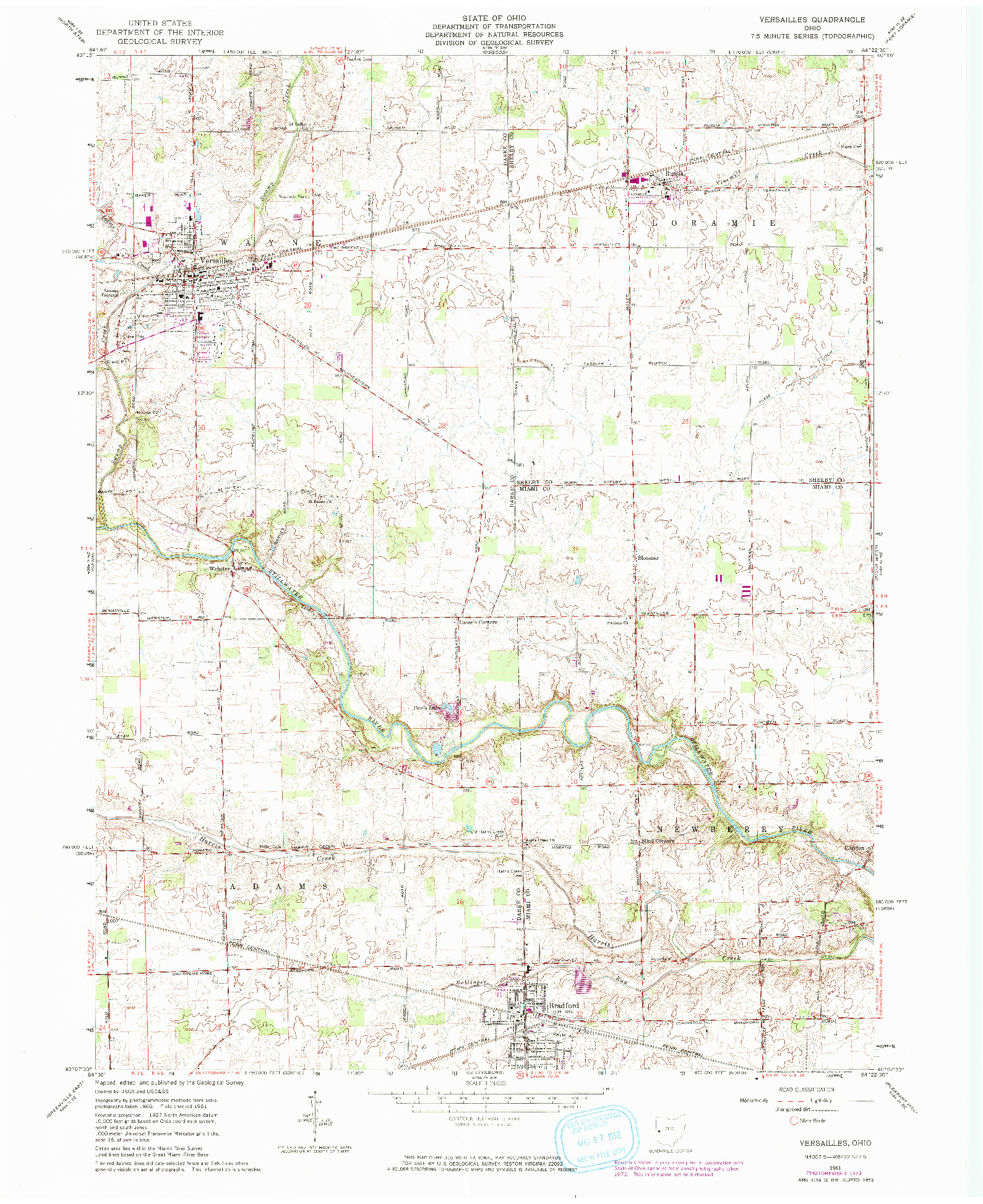 USGS 1:24000-SCALE QUADRANGLE FOR VERSAILLES, OH 1961