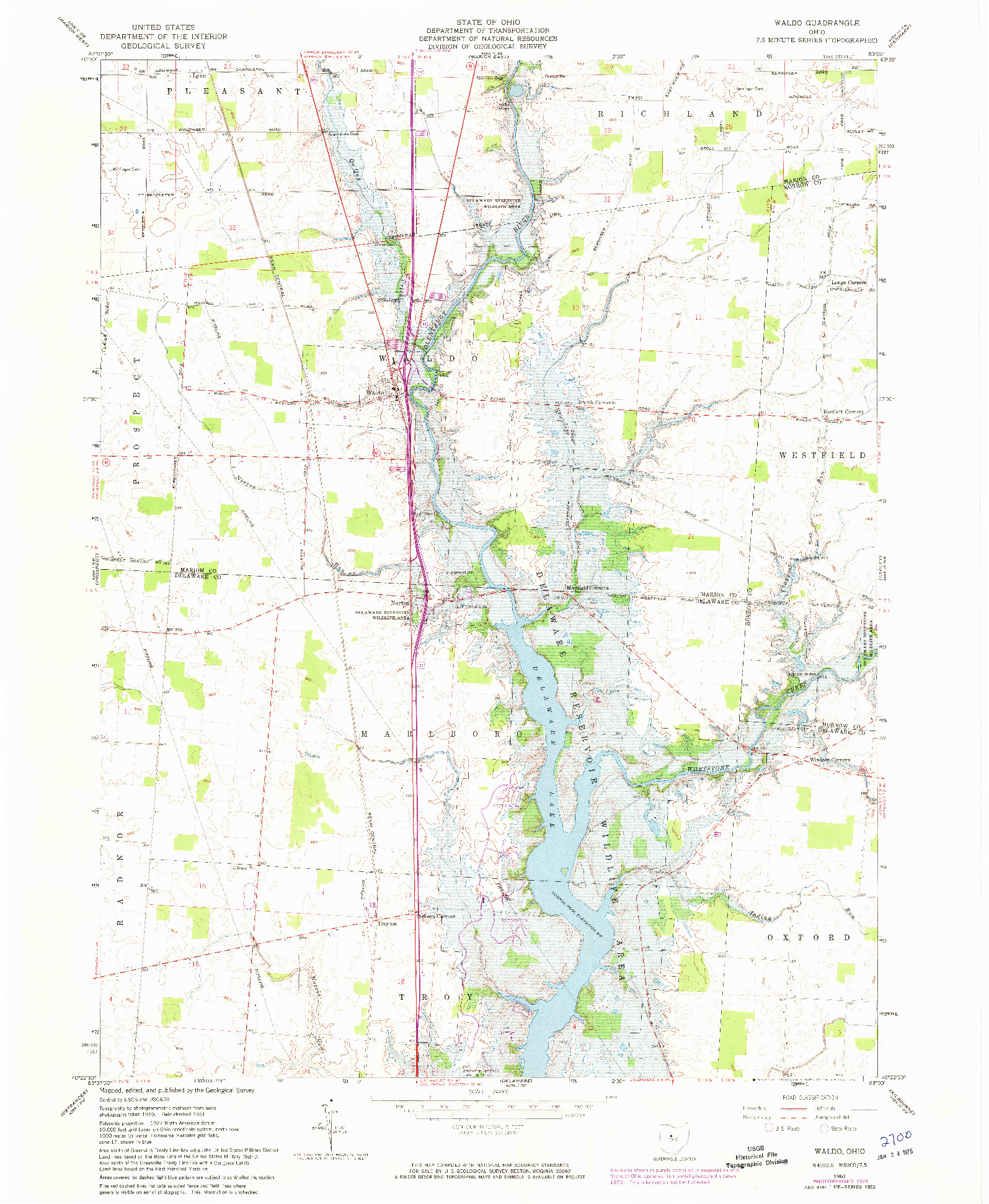 USGS 1:24000-SCALE QUADRANGLE FOR WALDO, OH 1961