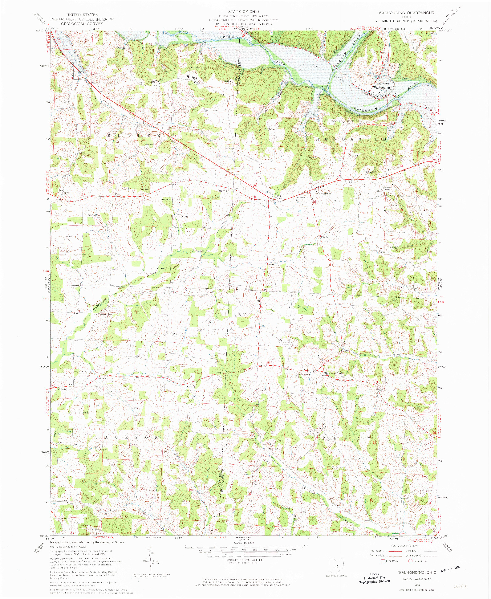 USGS 1:24000-SCALE QUADRANGLE FOR WALHONDING, OH 1961