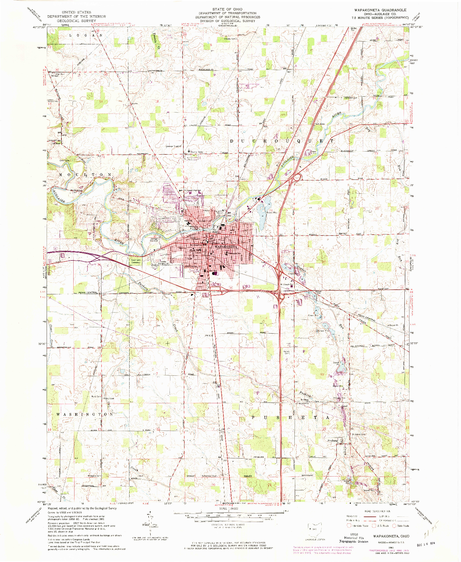 USGS 1:24000-SCALE QUADRANGLE FOR WAPAKONETA, OH 1961