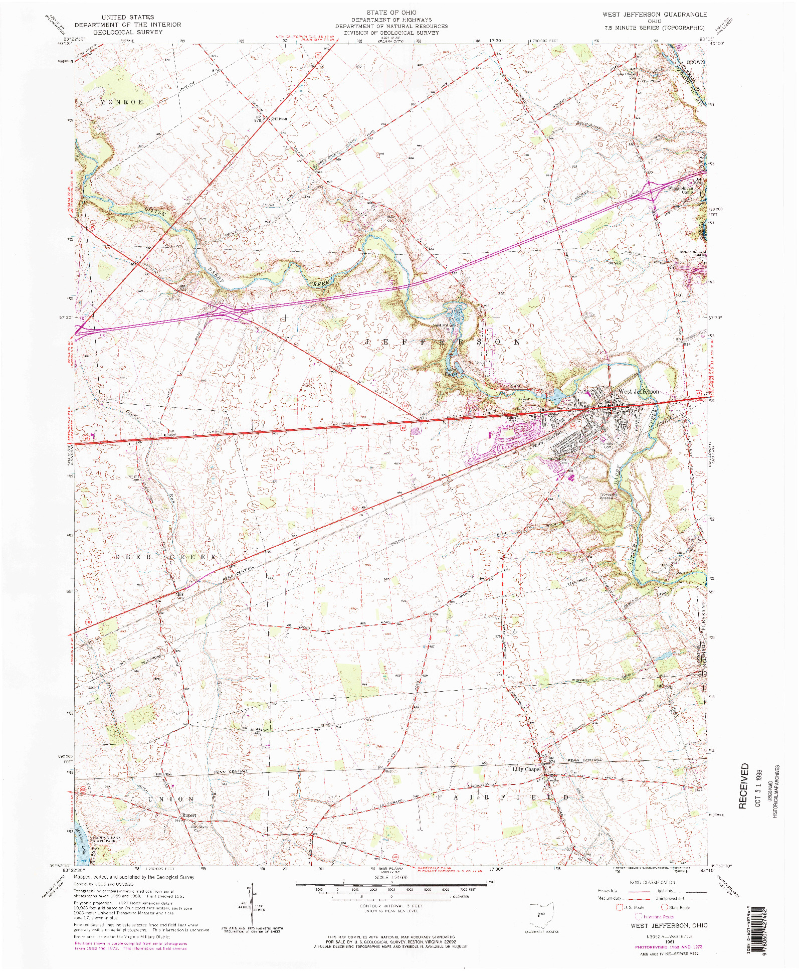 USGS 1:24000-SCALE QUADRANGLE FOR WEST JEFFERSON, OH 1961