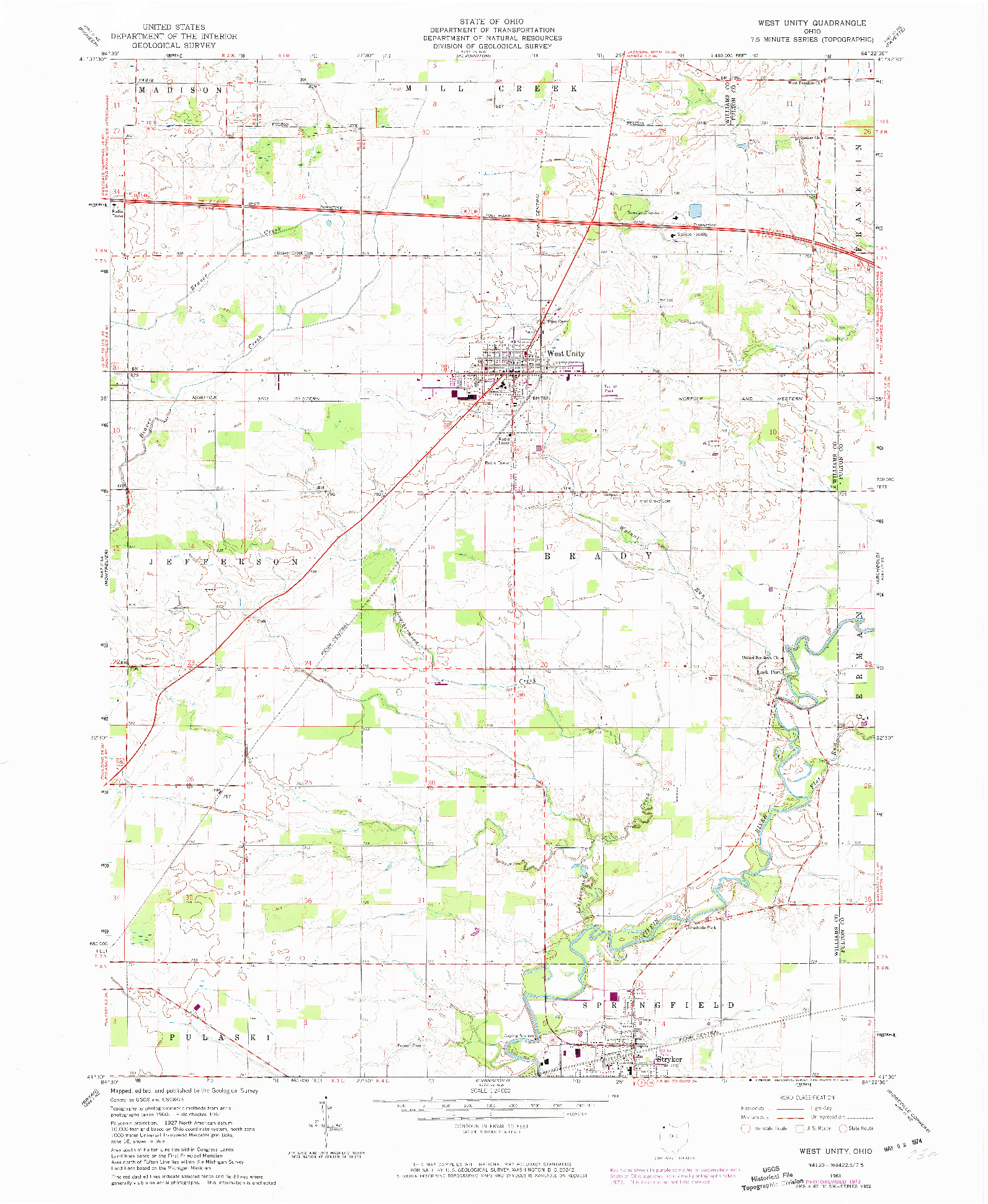 USGS 1:24000-SCALE QUADRANGLE FOR WEST UNITY, OH 1961