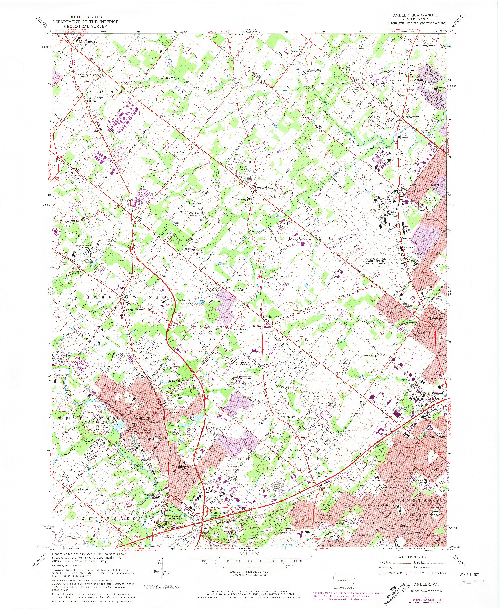 USGS 1:24000-SCALE QUADRANGLE FOR AMBLER, PA 1966