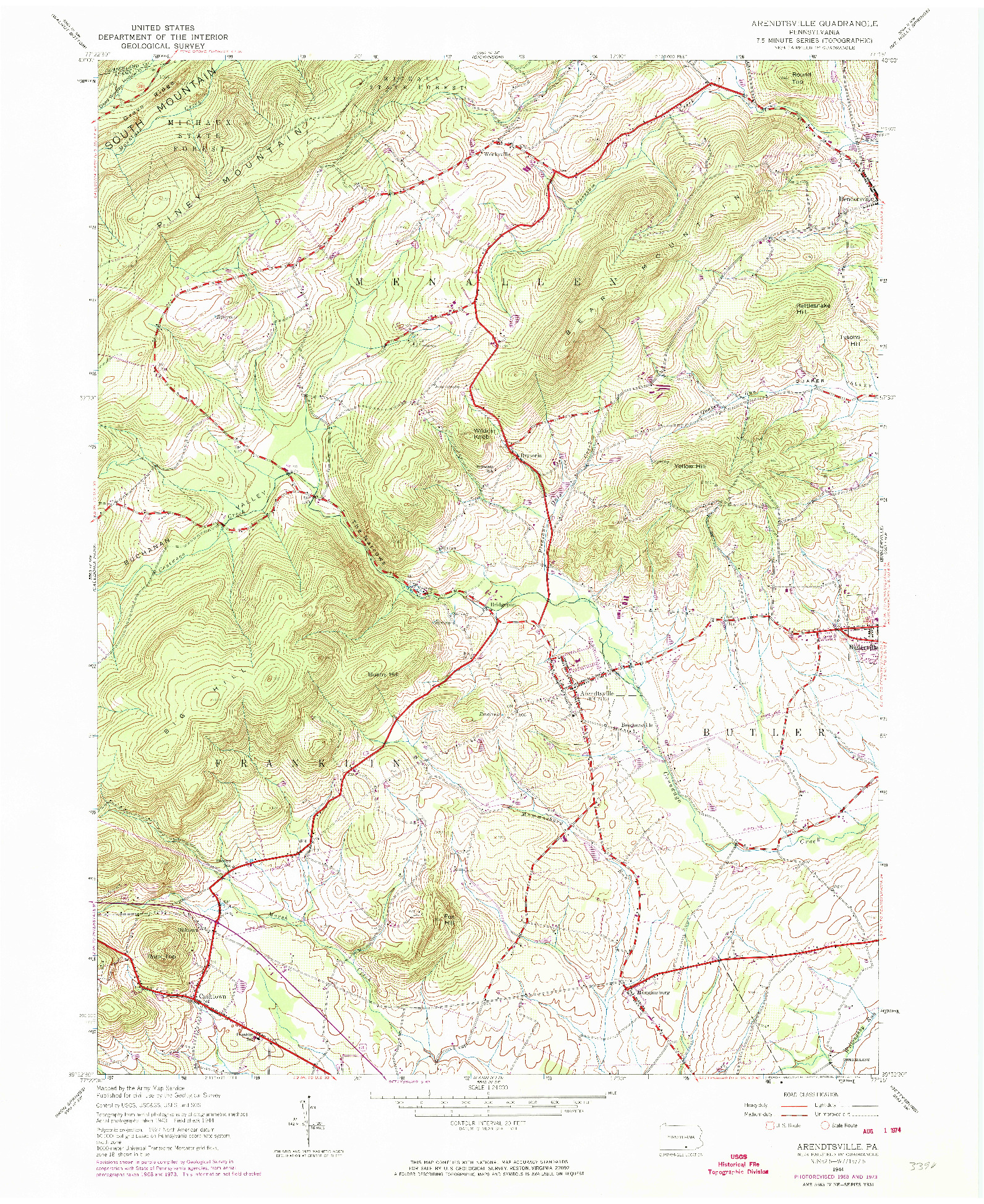 USGS 1:24000-SCALE QUADRANGLE FOR ARENDTSVILLE, PA 1944