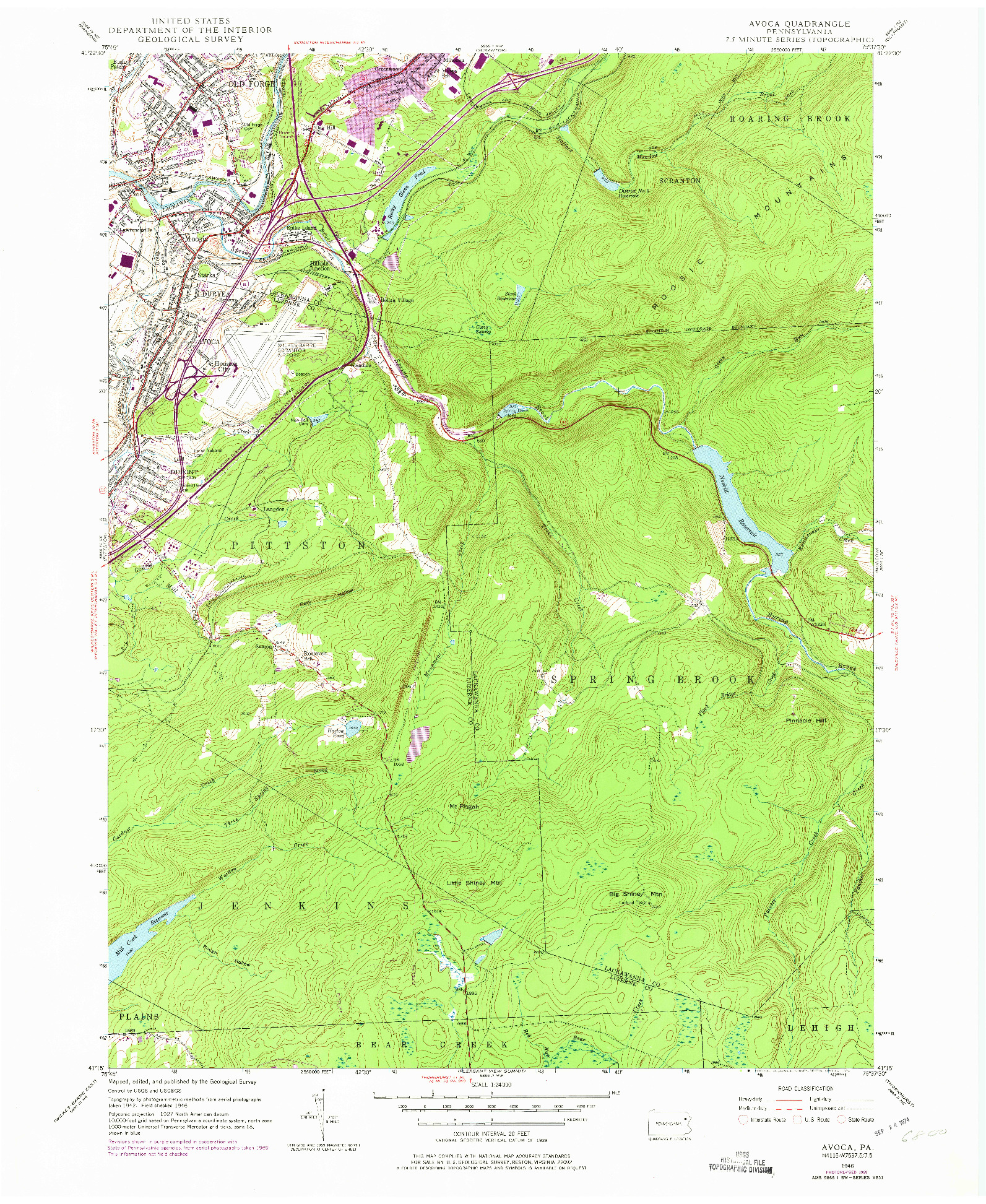 USGS 1:24000-SCALE QUADRANGLE FOR AVOCA, PA 1946