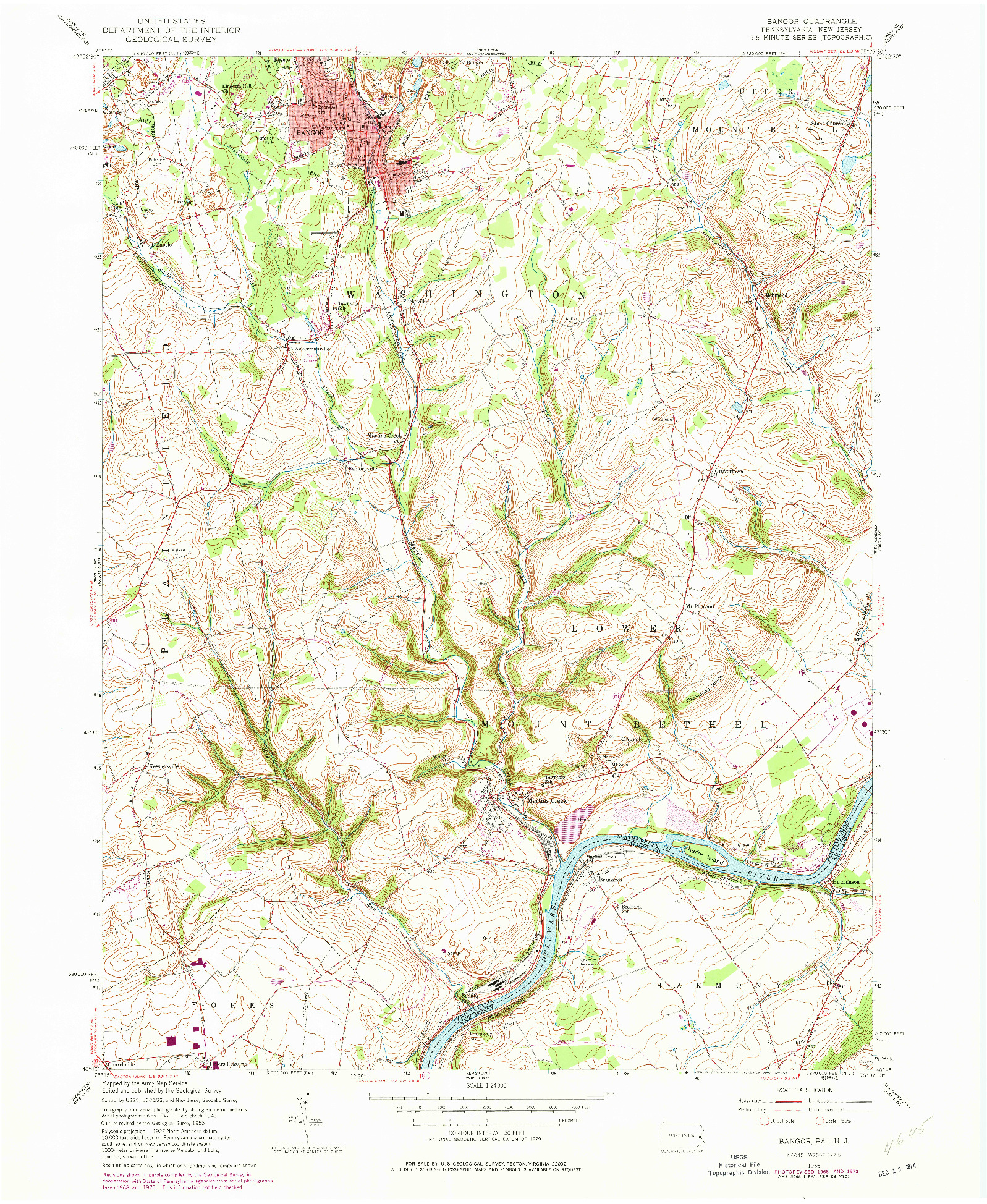 USGS 1:24000-SCALE QUADRANGLE FOR BANGOR, PA 1956