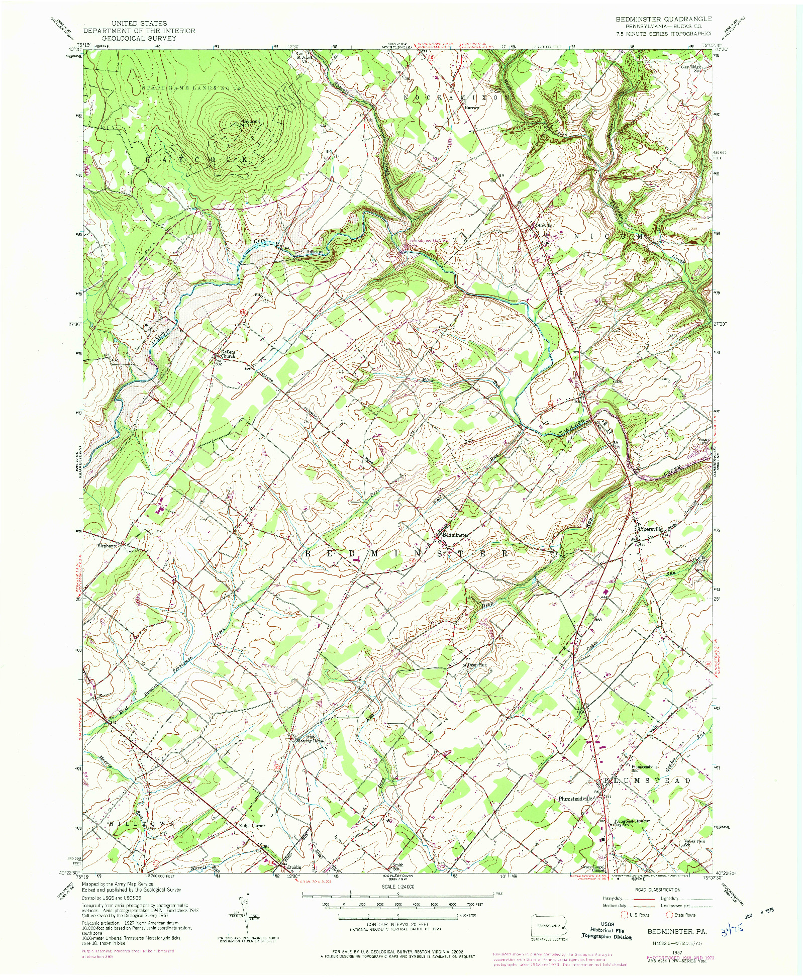 USGS 1:24000-SCALE QUADRANGLE FOR BEDMINSTER, PA 1957