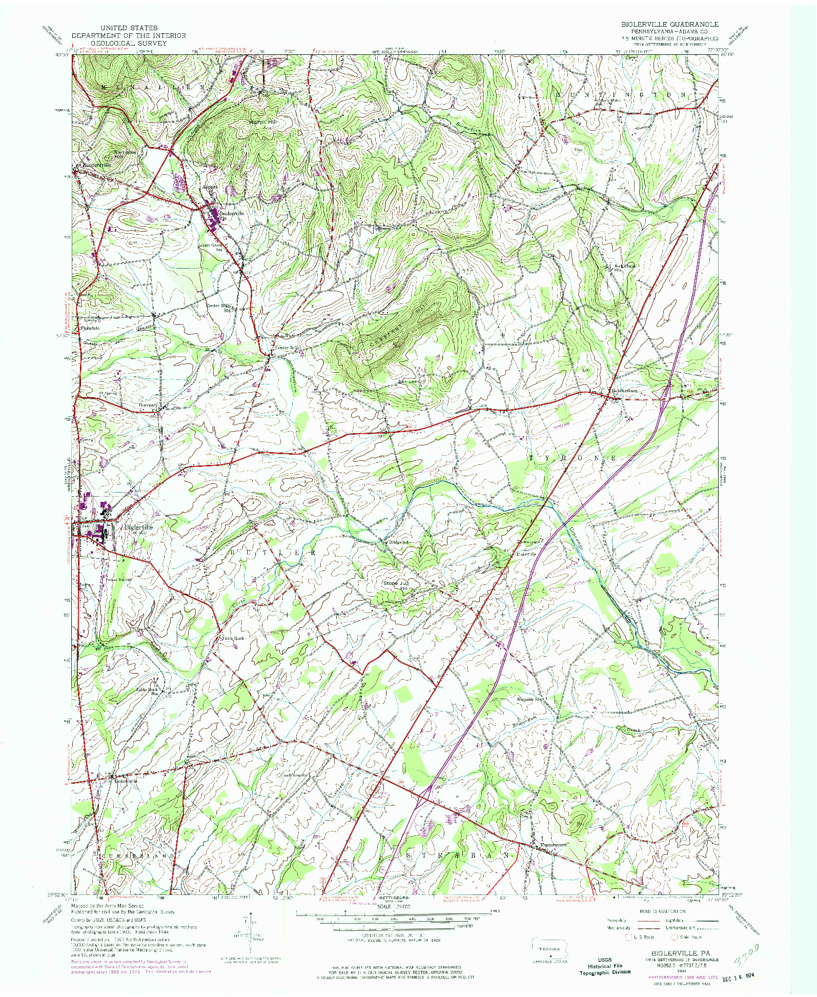 USGS 1:24000-SCALE QUADRANGLE FOR BIGLERVILLE, PA 1944