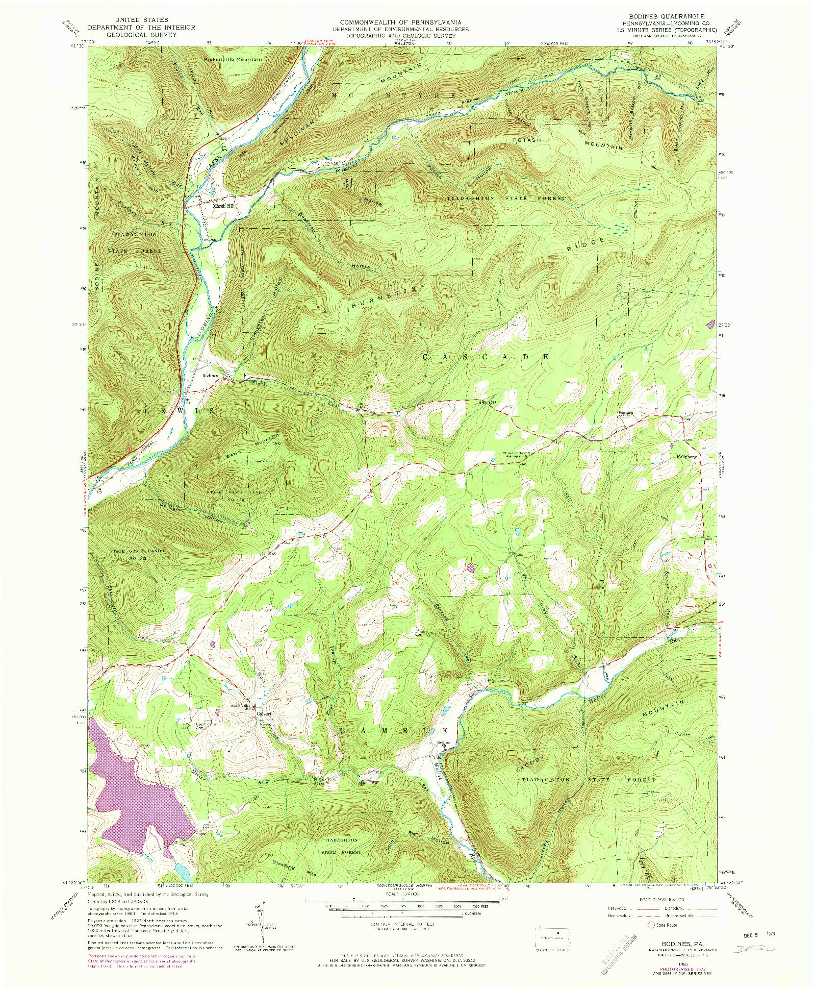 USGS 1:24000-SCALE QUADRANGLE FOR BODINES, PA 1965