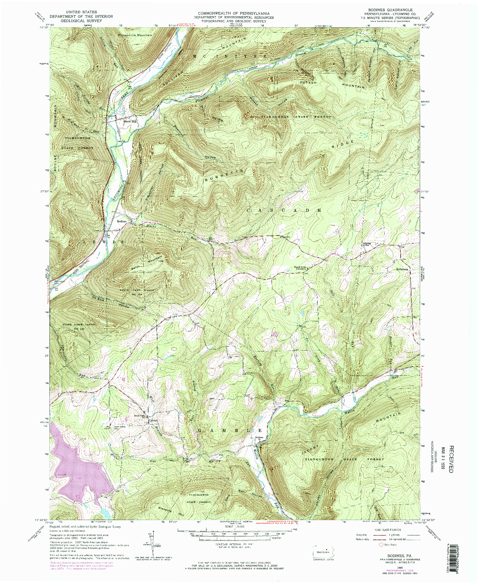 USGS 1:24000-SCALE QUADRANGLE FOR BODINES, PA 1965