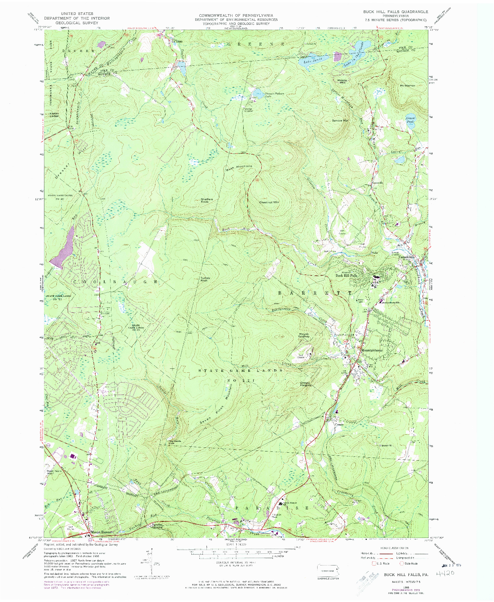 USGS 1:24000-SCALE QUADRANGLE FOR BUCK HILL FALLS, PA 1966