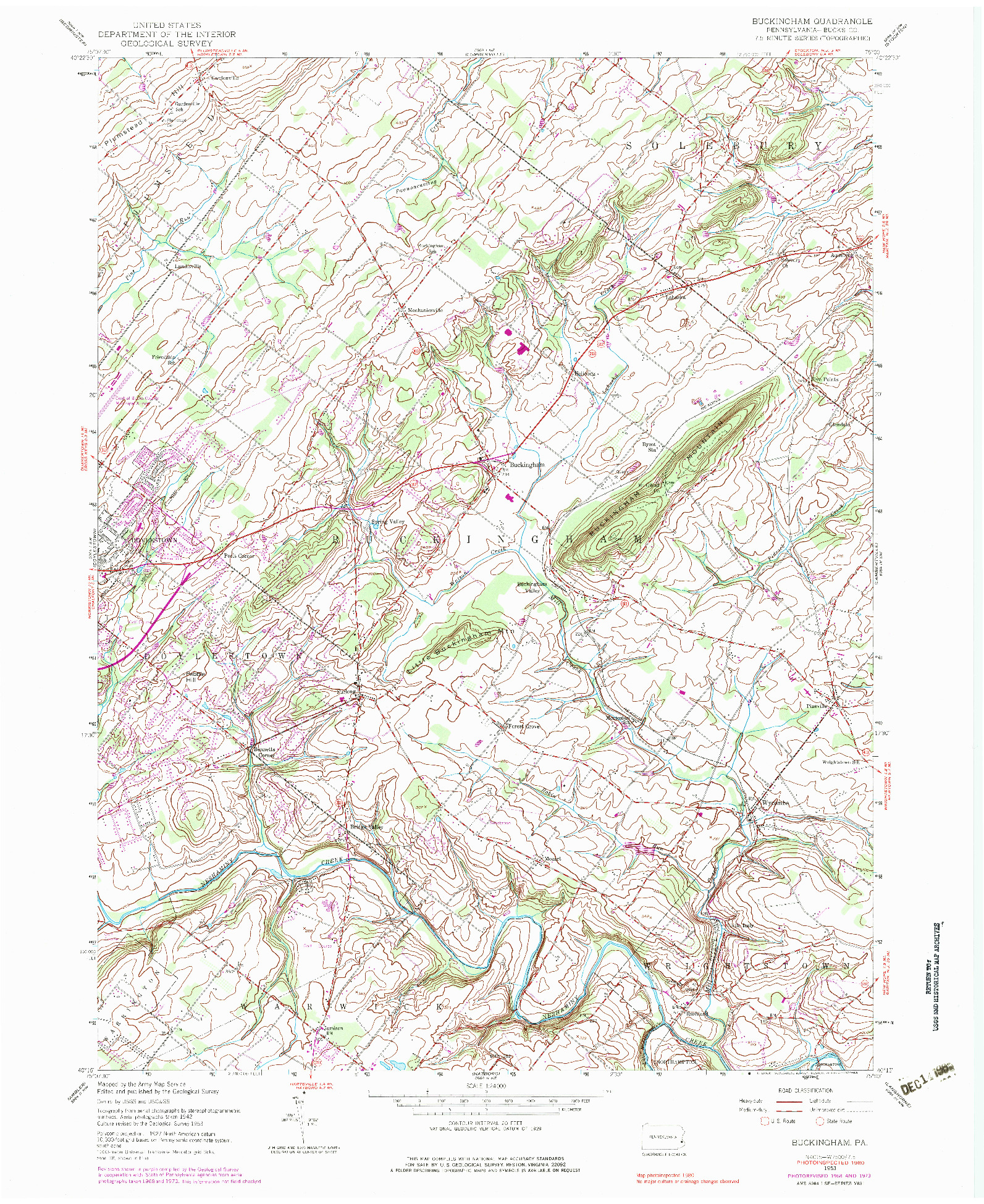 USGS 1:24000-SCALE QUADRANGLE FOR BUCKINGHAM, PA 1953