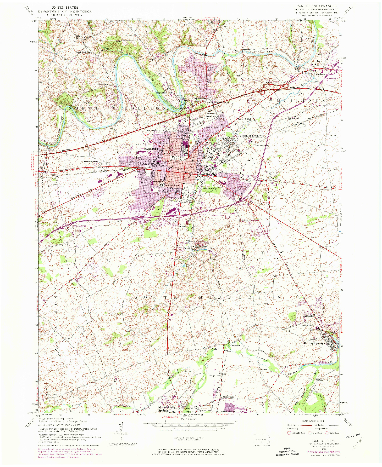 USGS 1:24000-SCALE QUADRANGLE FOR CARLISLE, PA 1952