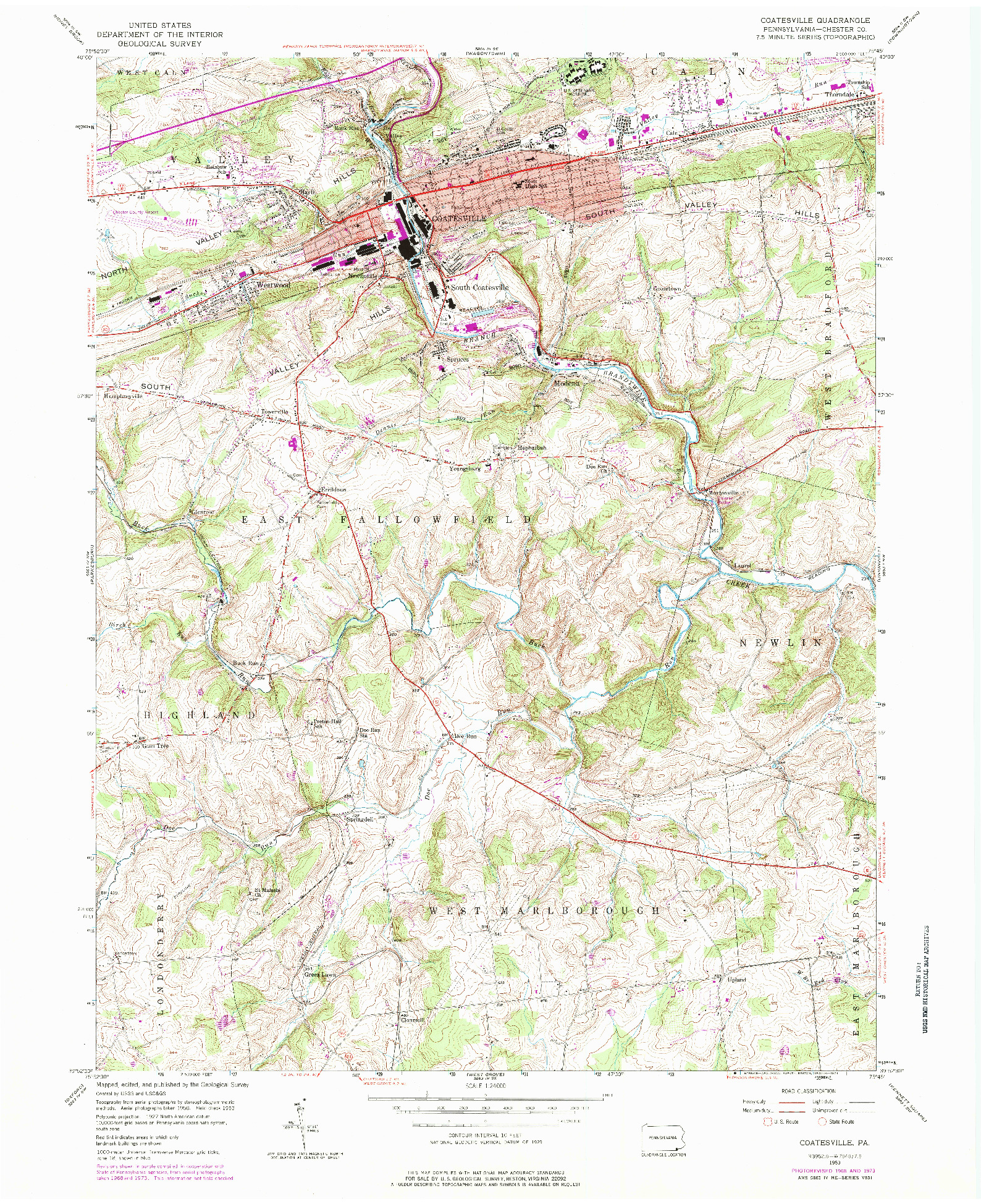 USGS 1:24000-SCALE QUADRANGLE FOR COATESVILLE, PA 1953