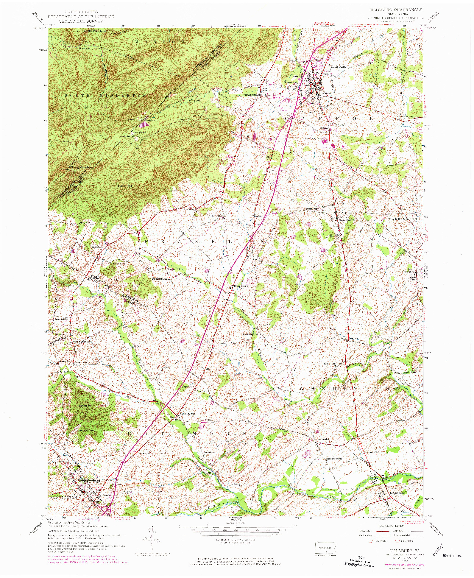 USGS 1:24000-SCALE QUADRANGLE FOR DILLSBURG, PA 1952