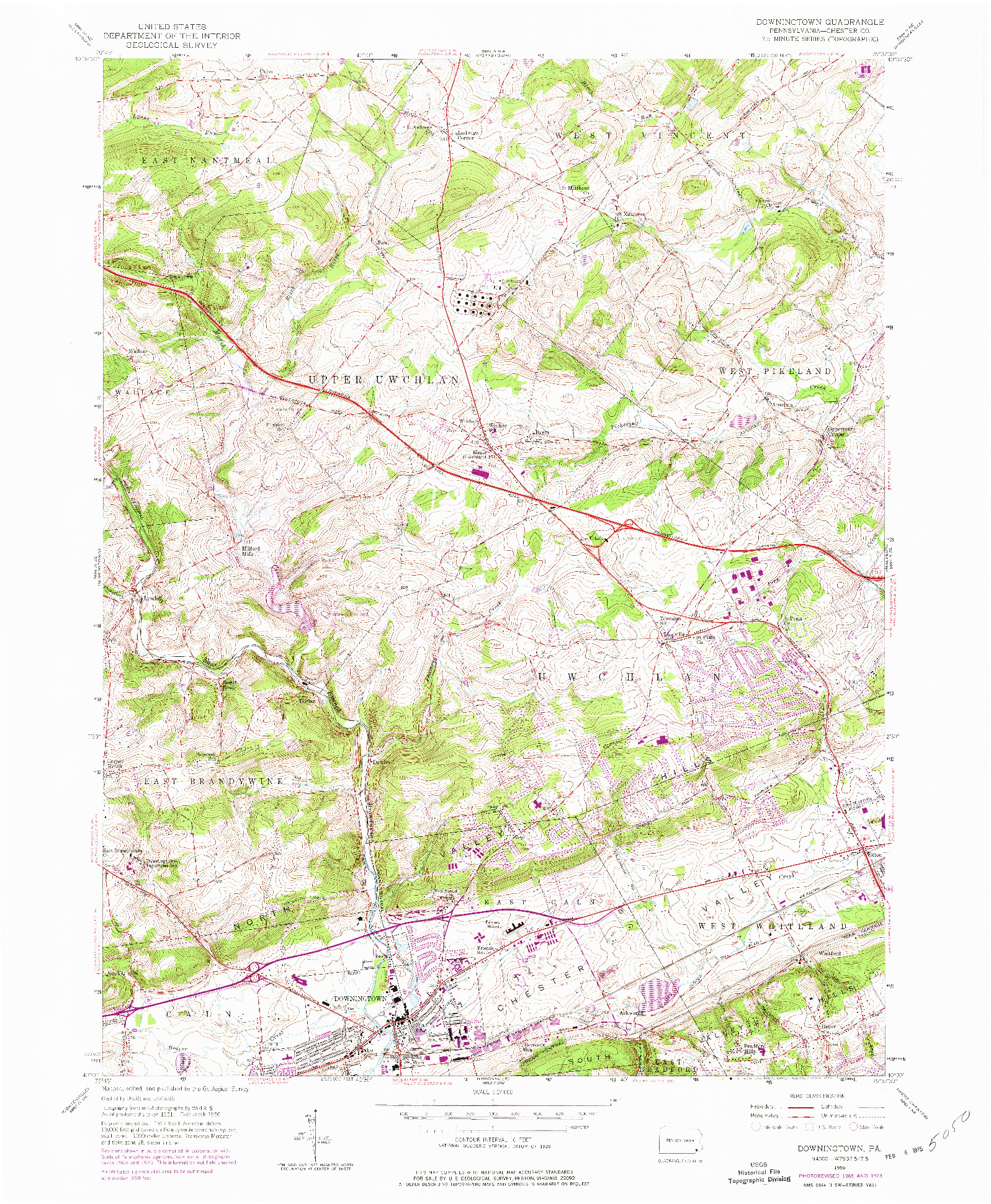 USGS 1:24000-SCALE QUADRANGLE FOR DOWNINGTOWN, PA 1956