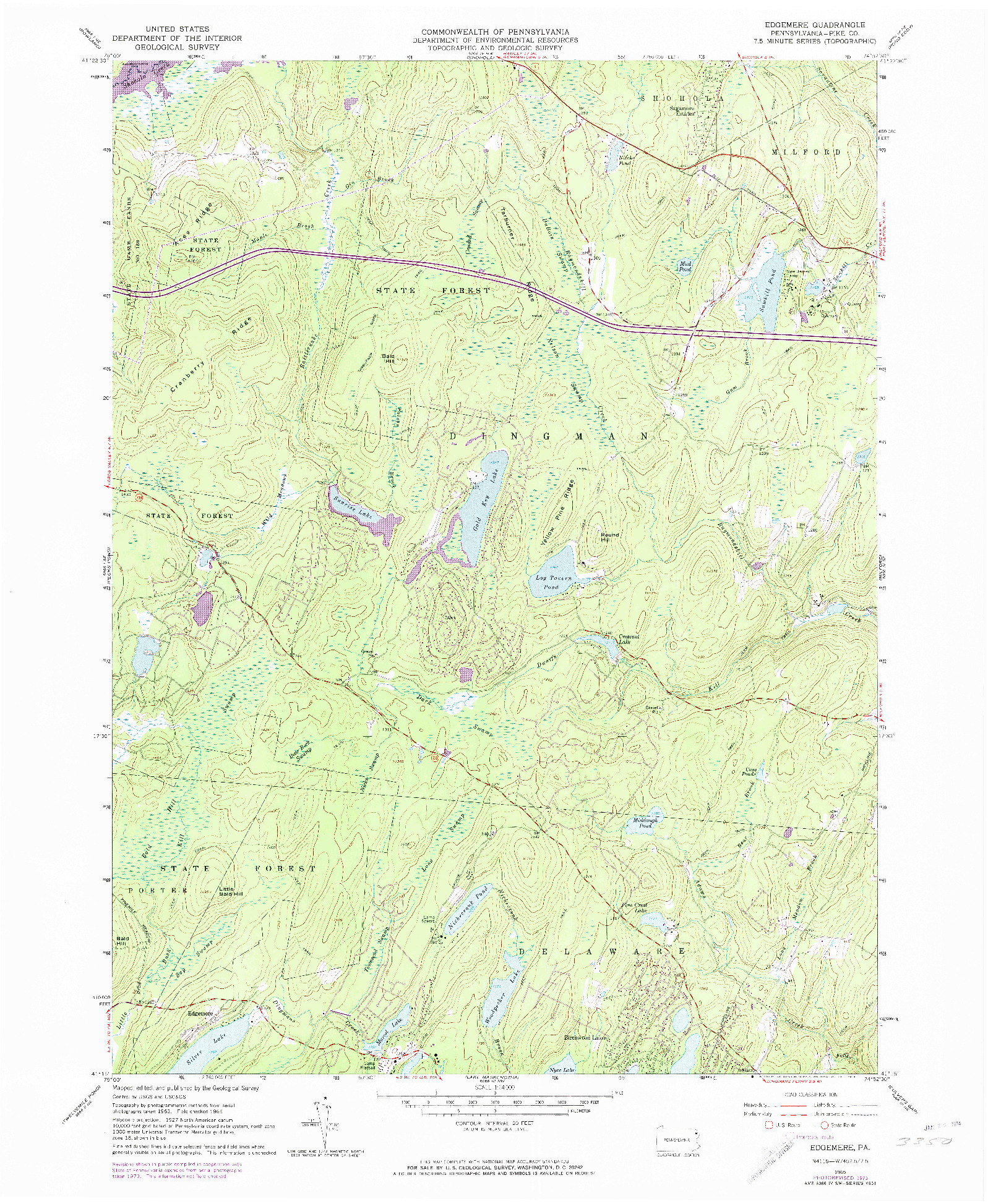 USGS 1:24000-SCALE QUADRANGLE FOR EDGEMERE, PA 1965