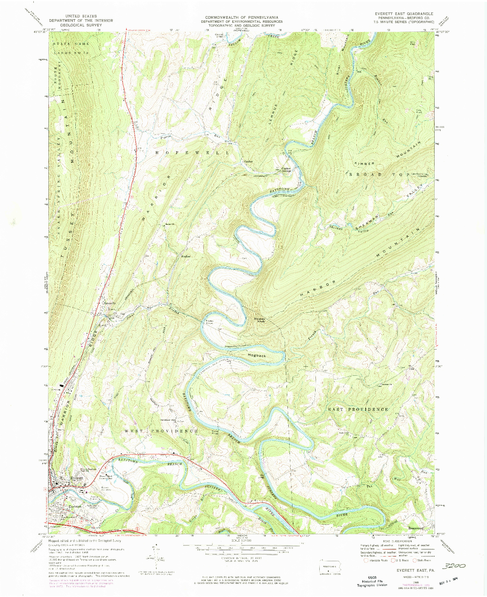 USGS 1:24000-SCALE QUADRANGLE FOR EVERETT EAST, PA 1968