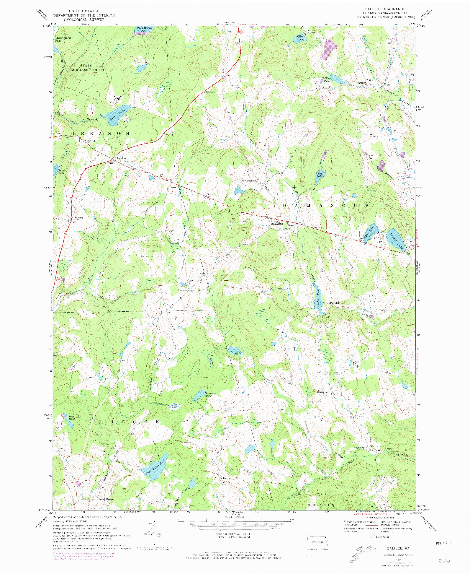 USGS 1:24000-SCALE QUADRANGLE FOR GALILEE, PA 1967