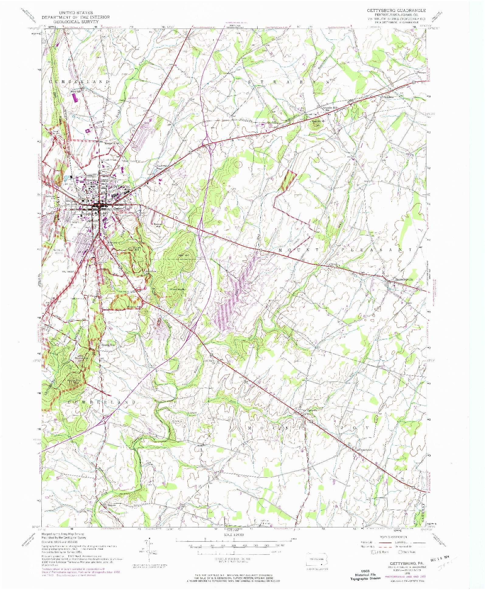 USGS 1:24000-SCALE QUADRANGLE FOR GETTYSBURG, PA 1951