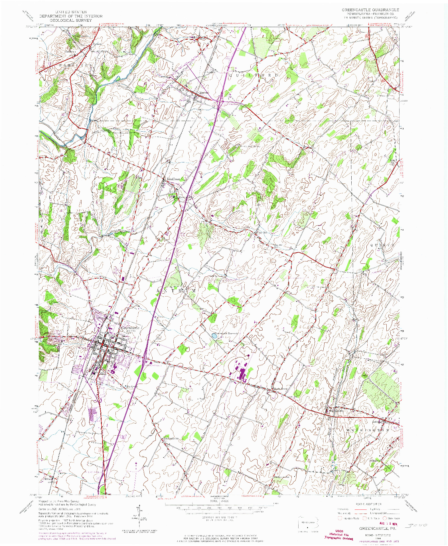 USGS 1:24000-SCALE QUADRANGLE FOR GREENCASTLE, PA 1944