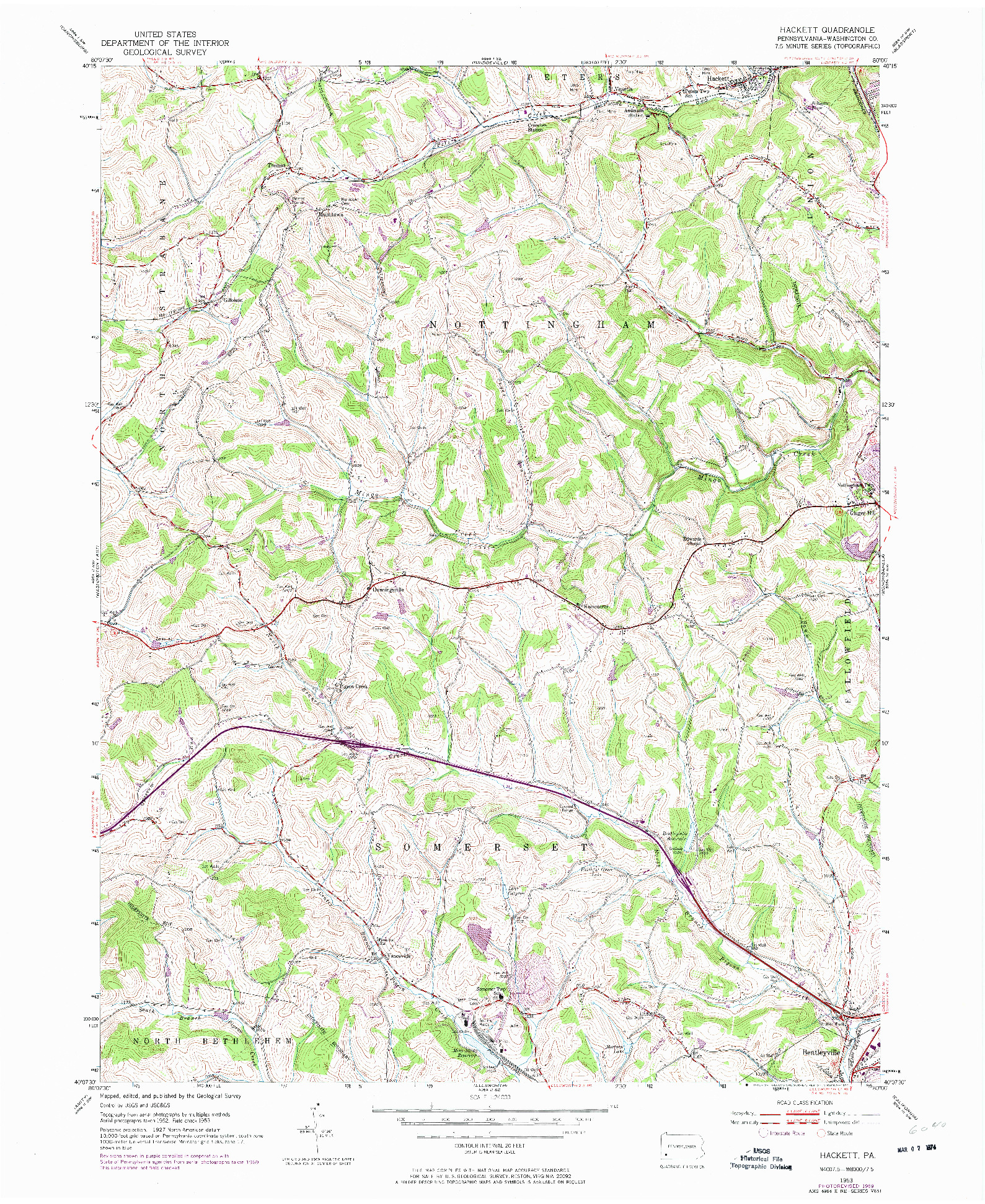 USGS 1:24000-SCALE QUADRANGLE FOR HACKETT, PA 1953