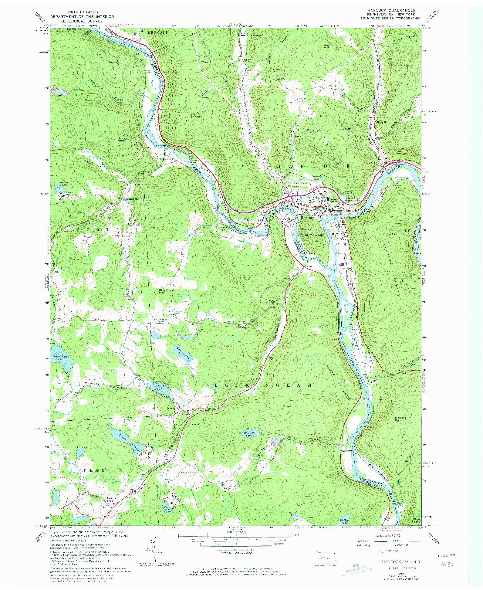 USGS 1:24000-SCALE QUADRANGLE FOR HANCOCK, PA 1965