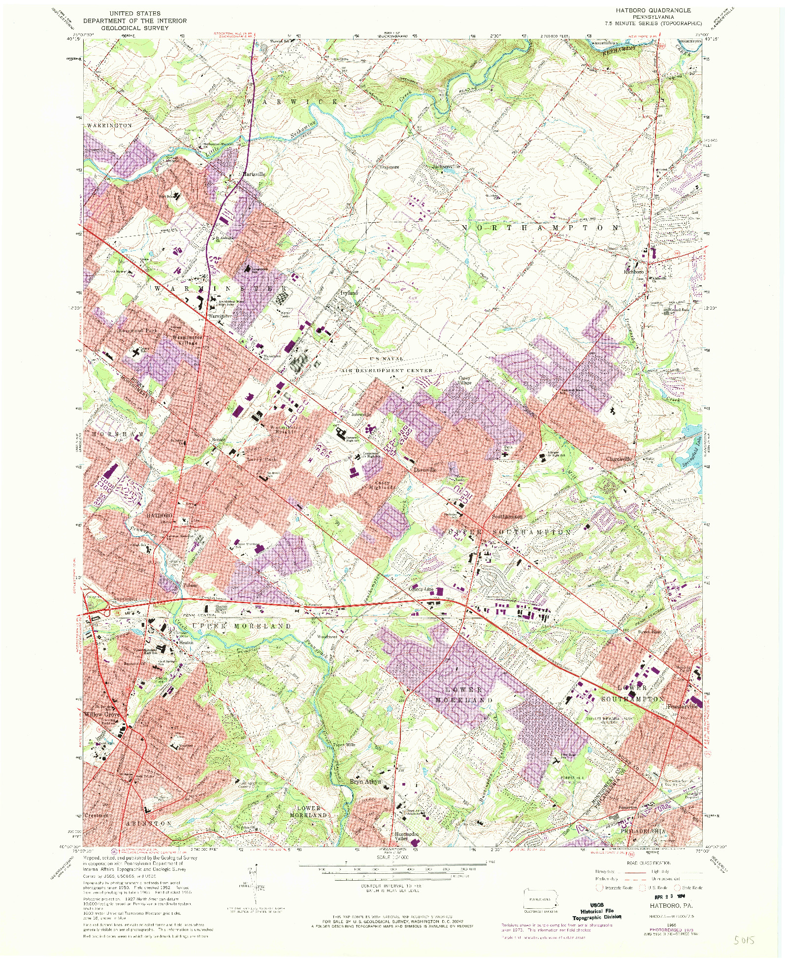 USGS 1:24000-SCALE QUADRANGLE FOR HATBORO, PA 1966