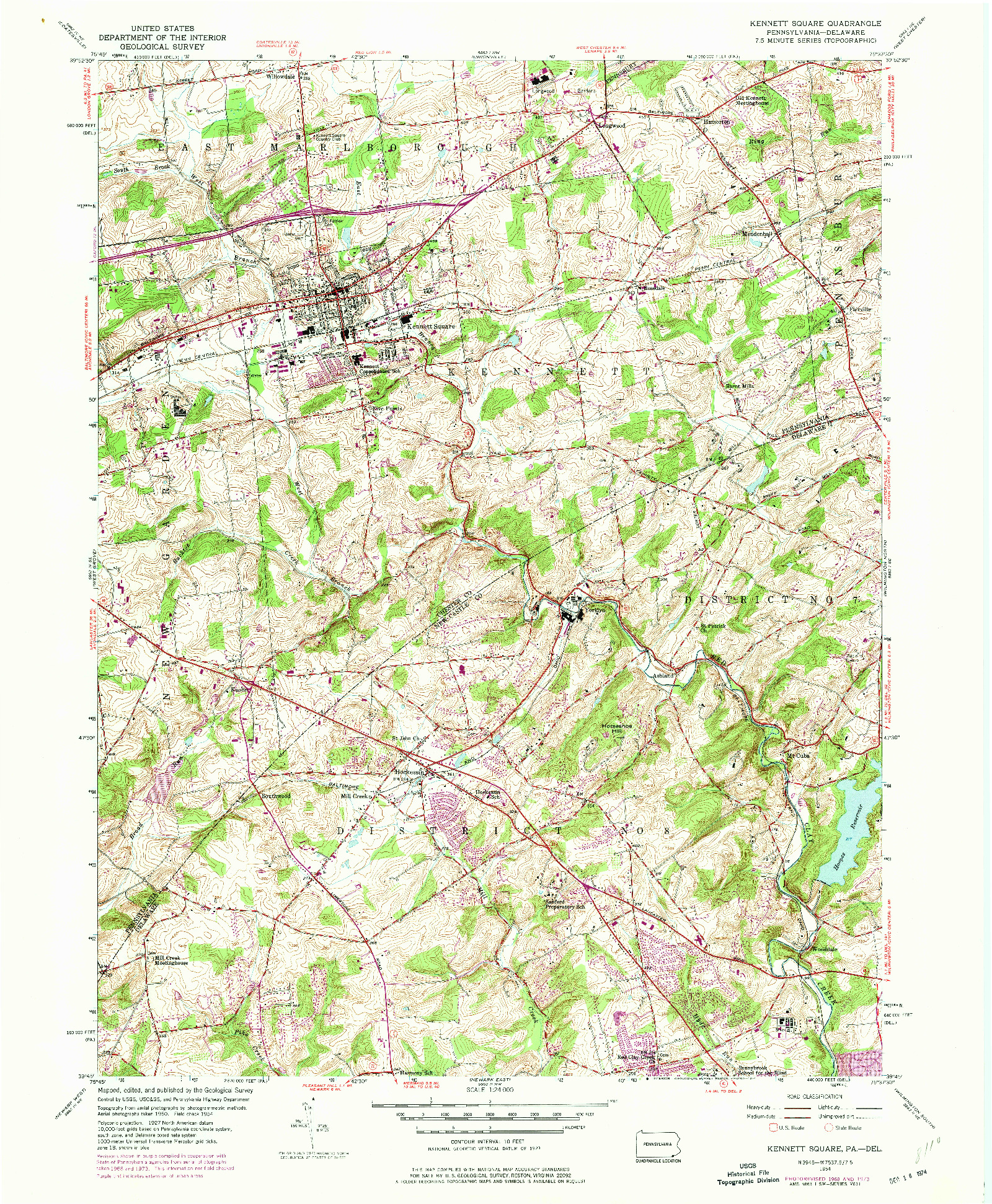 USGS 1:24000-SCALE QUADRANGLE FOR KENNETT SQUARE, PA 1954