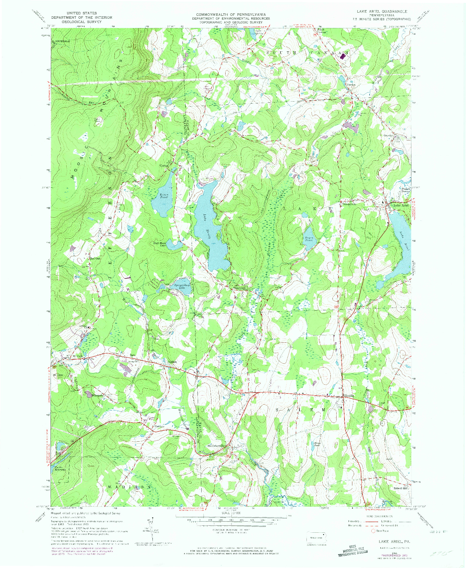 USGS 1:24000-SCALE QUADRANGLE FOR LAKE ARIEL, PA 1966