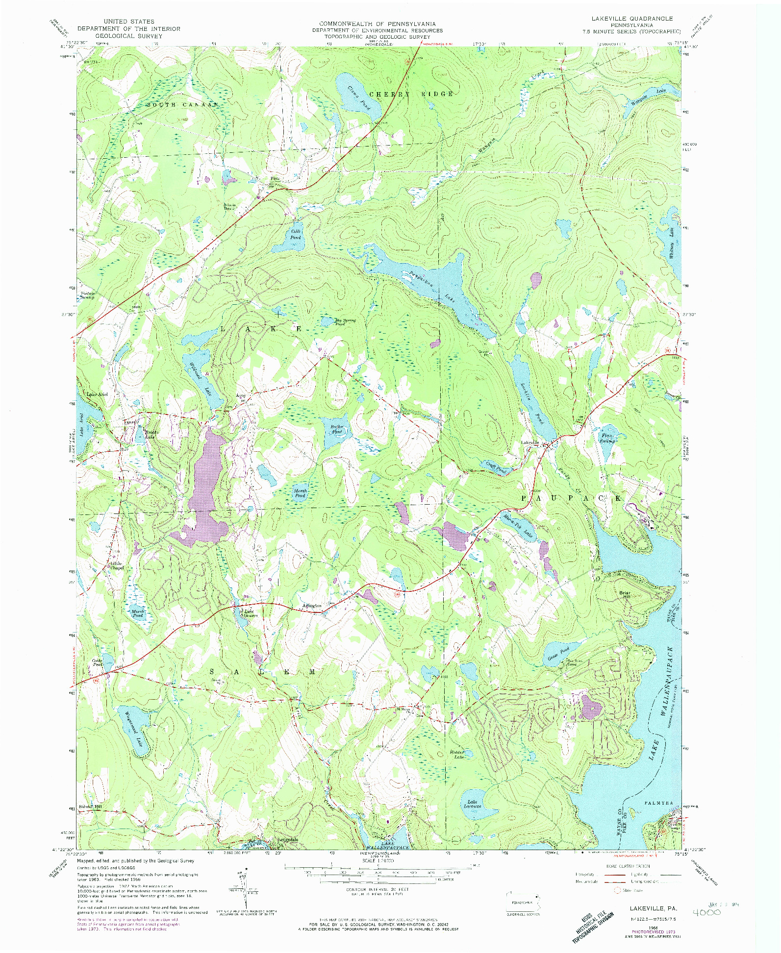 USGS 1:24000-SCALE QUADRANGLE FOR LAKEVILLE, PA 1966