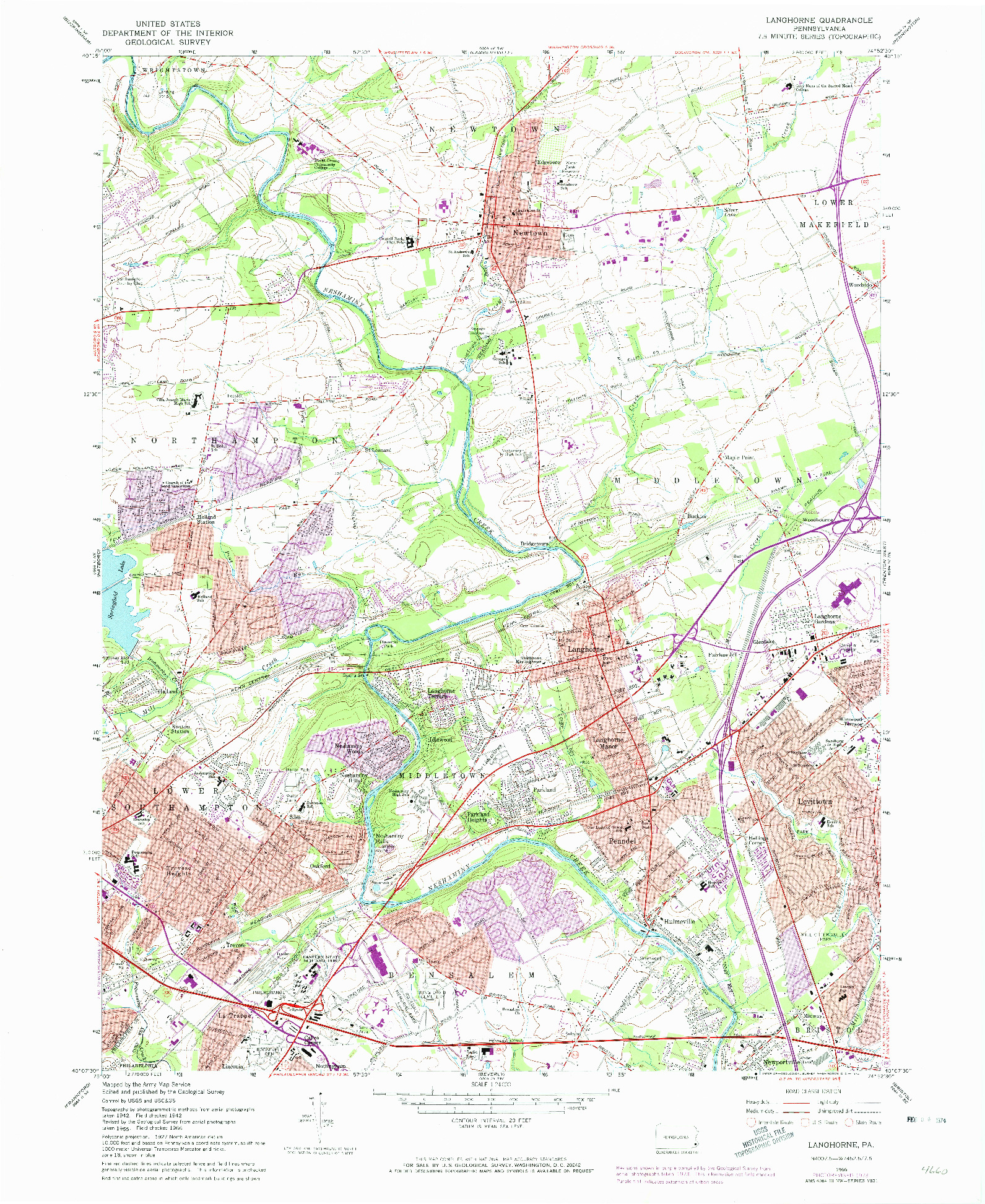 USGS 1:24000-SCALE QUADRANGLE FOR LANGHORNE, PA 1966