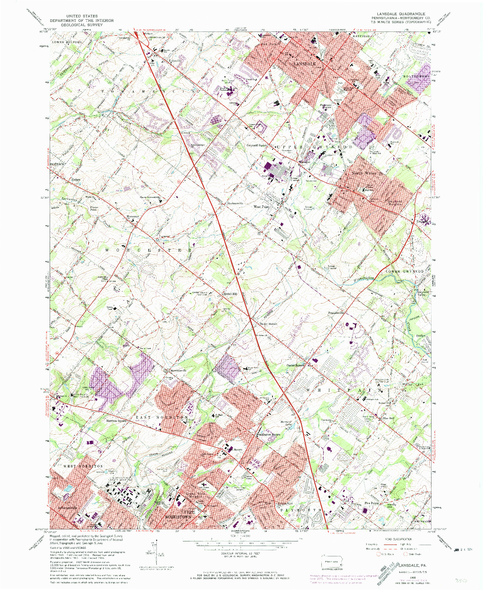 USGS 1:24000-SCALE QUADRANGLE FOR LANSDALE, PA 1966